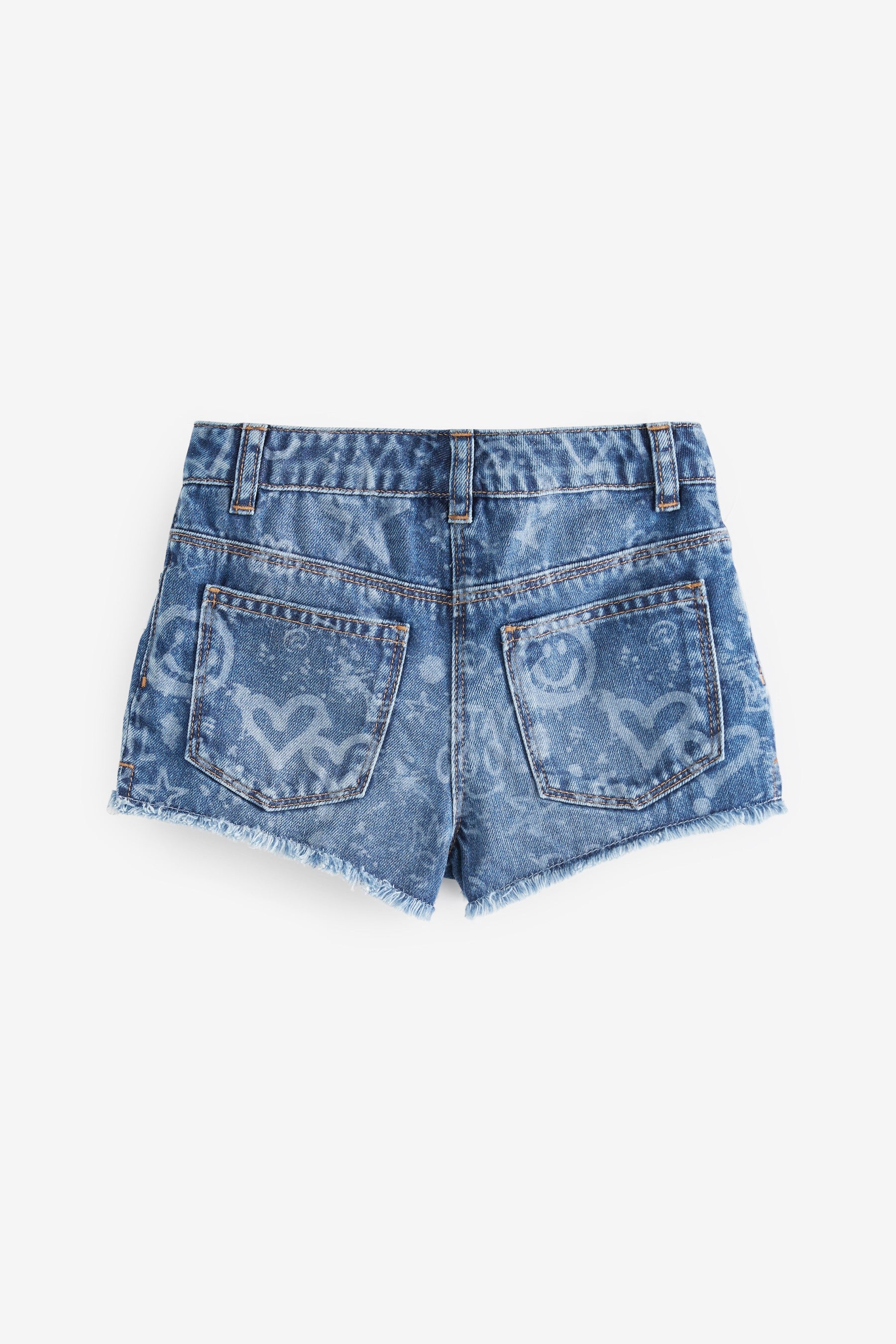 Graffiti Print Regular Length Frayed Hem Denim Shorts (3-16yrs)