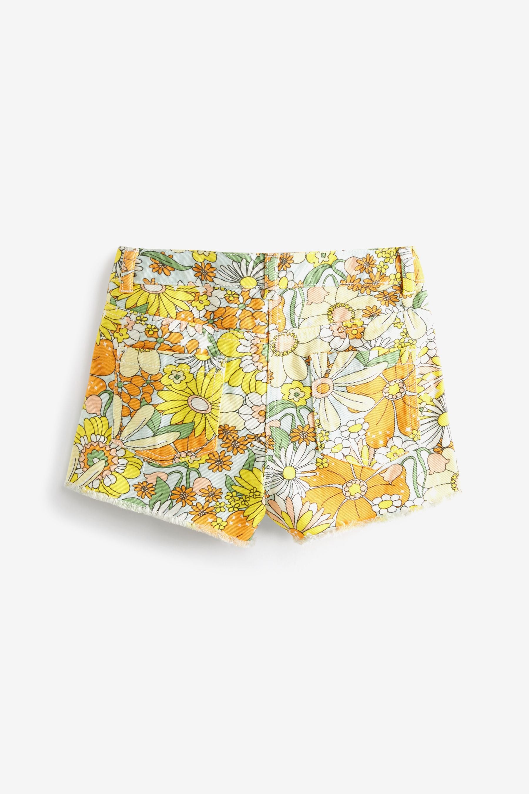 Retro Floral Print Frayed Hem Longer Length Denim Shorts (3-16yrs)