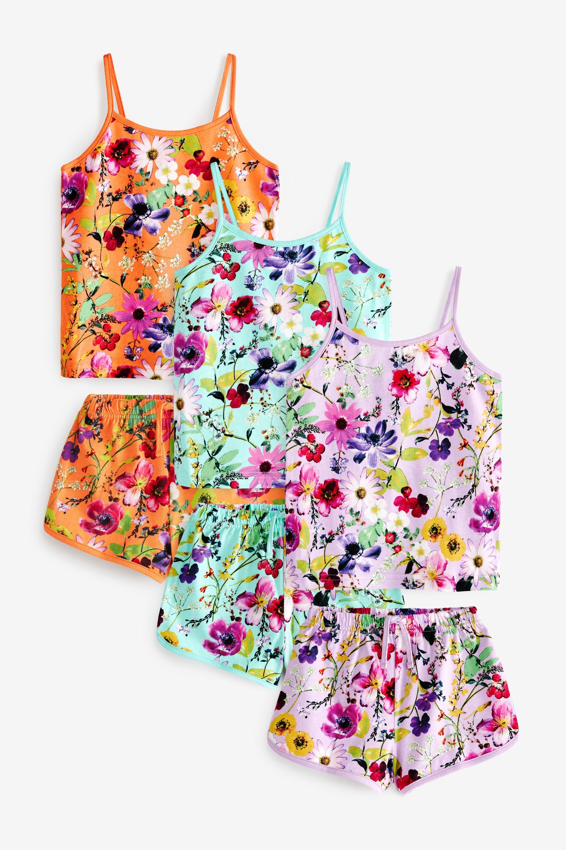 Multi Bright Floral 3 Pack Short Cami Pyjamas (3-16yrs)