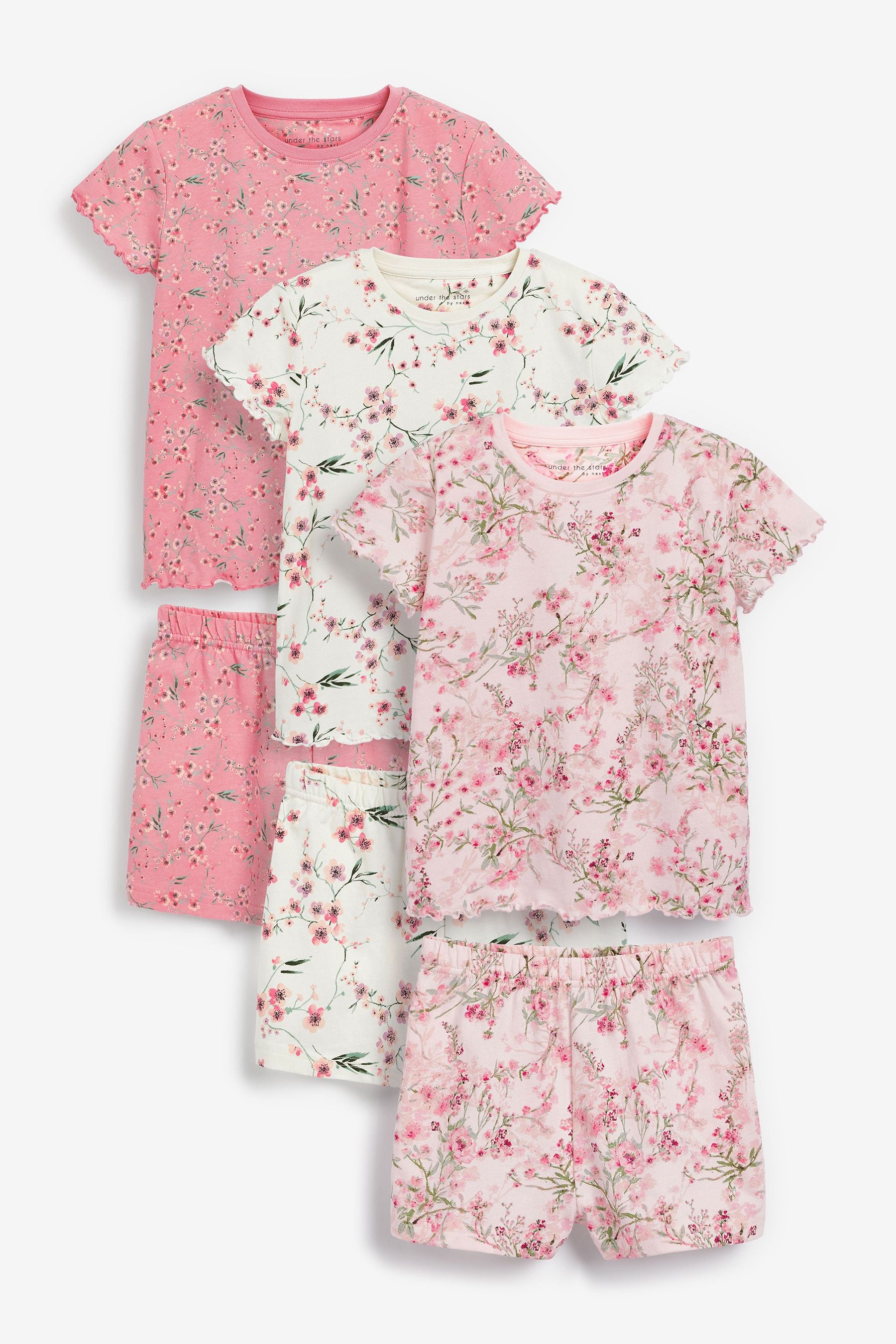 Pink/Cream Floral Short Pyjamas 3 Pack (3-16yrs)