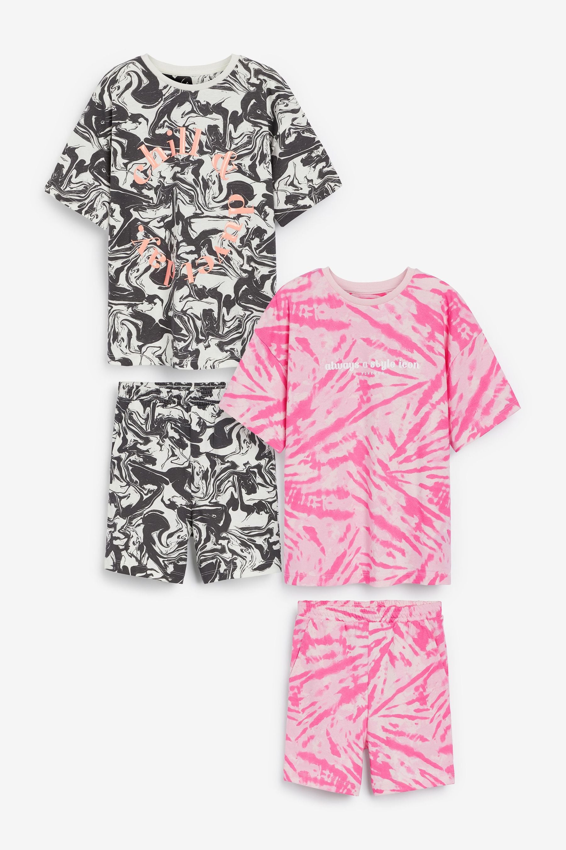 Pink/Black Marble/Tie Dye 2 Pack Short Pyjamas (3-16yrs)