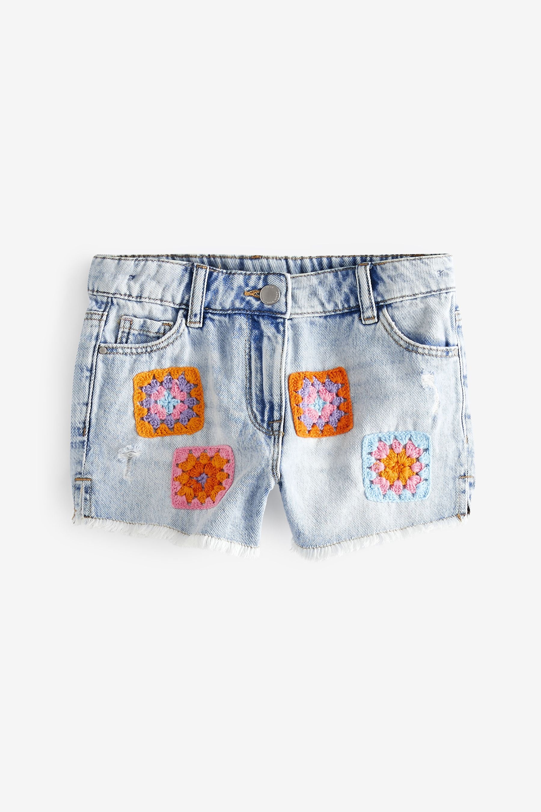 Patched Frayed Hem Longer Length Denim Shorts (3-16yrs)