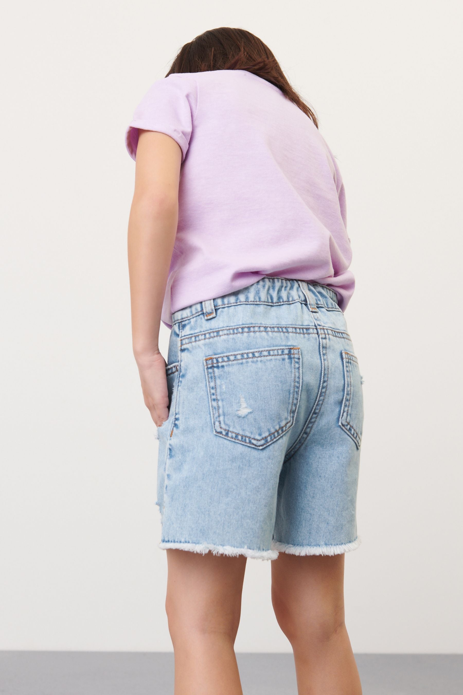 Deniim Distressed Frayed Hem Longer Length Denim Shorts (3-16yrs)