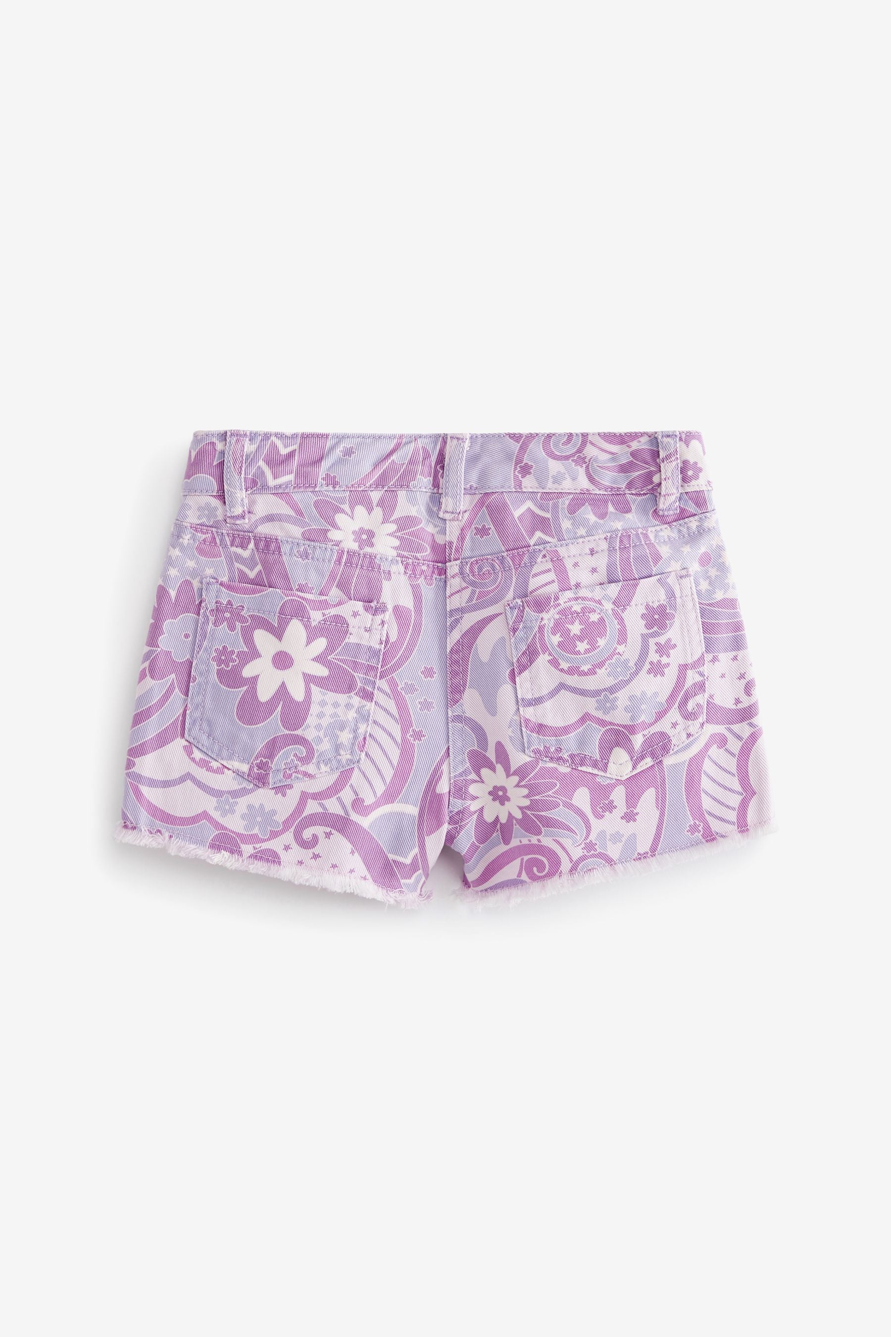 Purple Swirl Print Frayed Hem Longer Length Denim Shorts (3-16yrs)