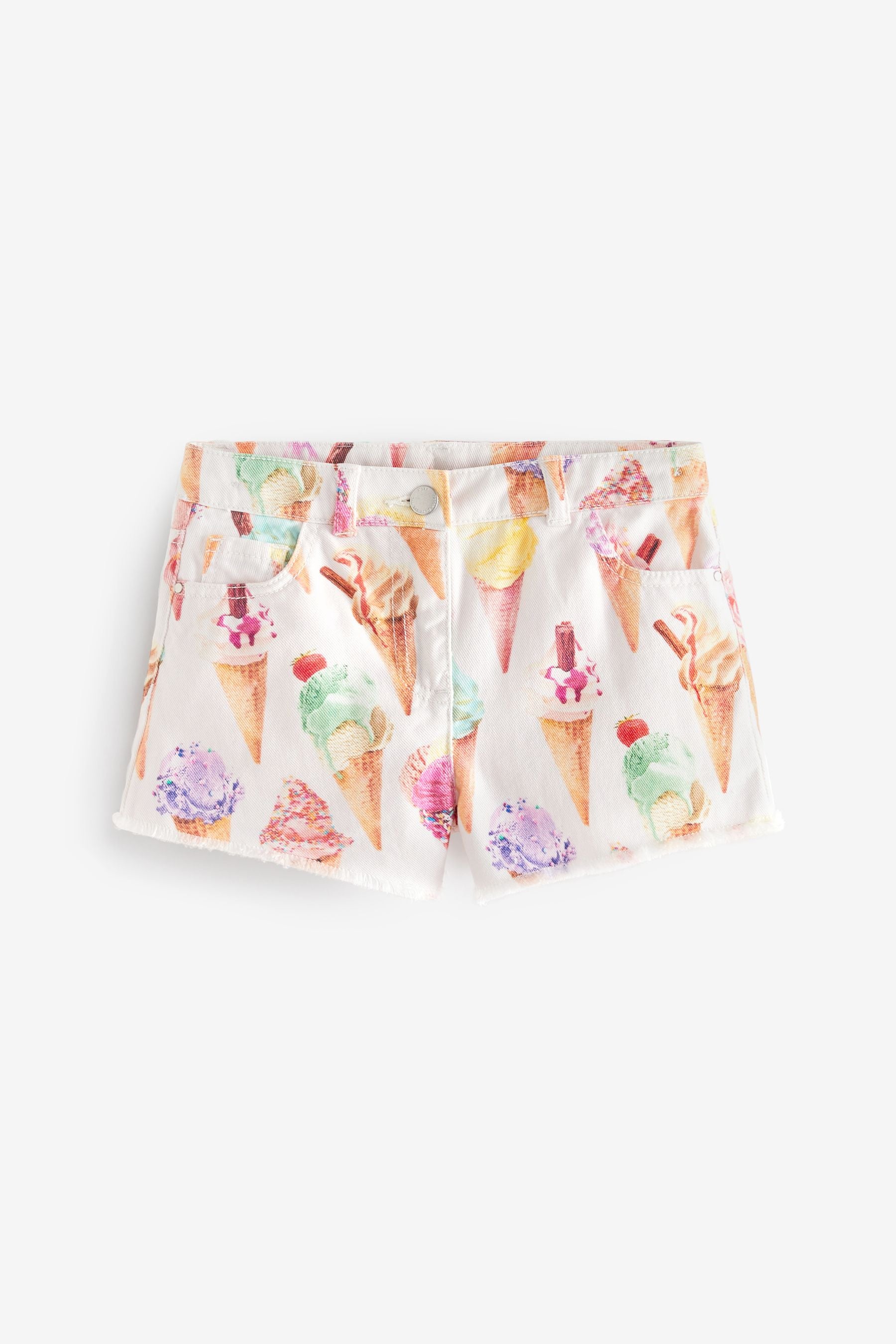 Multi Print Frayed Hem Denim Shorts (3-16yrs)