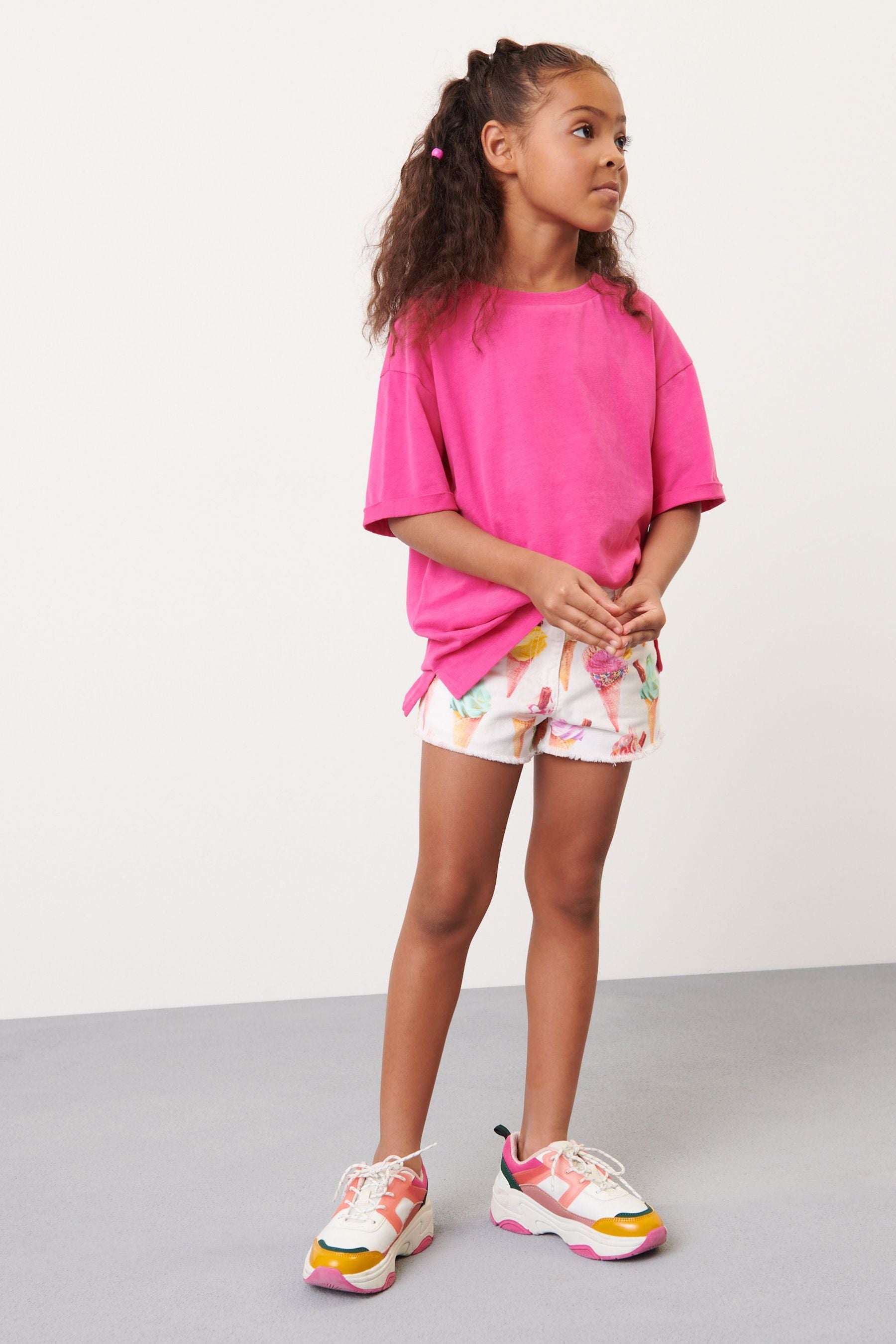 Multi Print Frayed Hem Denim Shorts (3-16yrs)