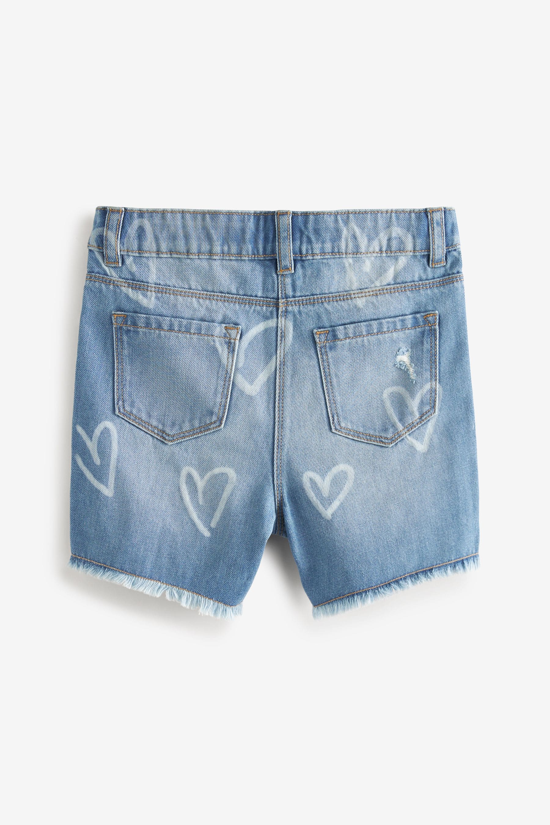 Sequin Heart Frayed Hem Longer Length Denim Shorts (3-16yrs)