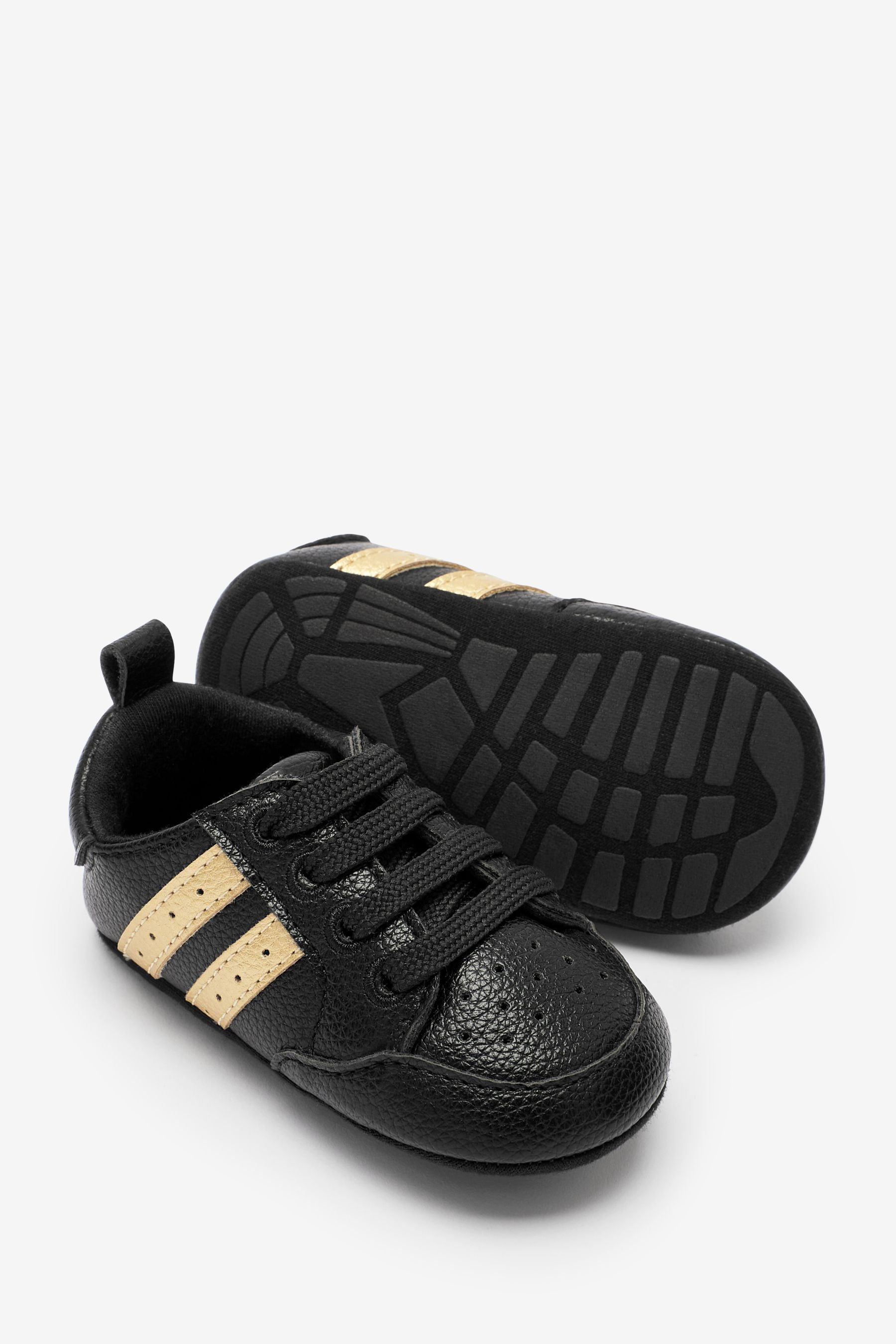 Black/Gold Lace-Up Pram Trainers (0-24mths)