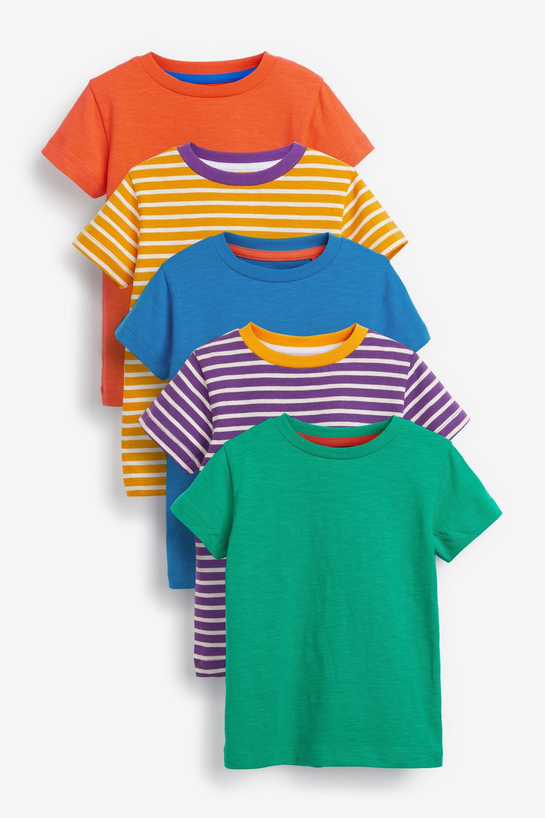 Stripe/Plain 5 Pack Short Sleeve T-Shirts (3mths-7yrs)