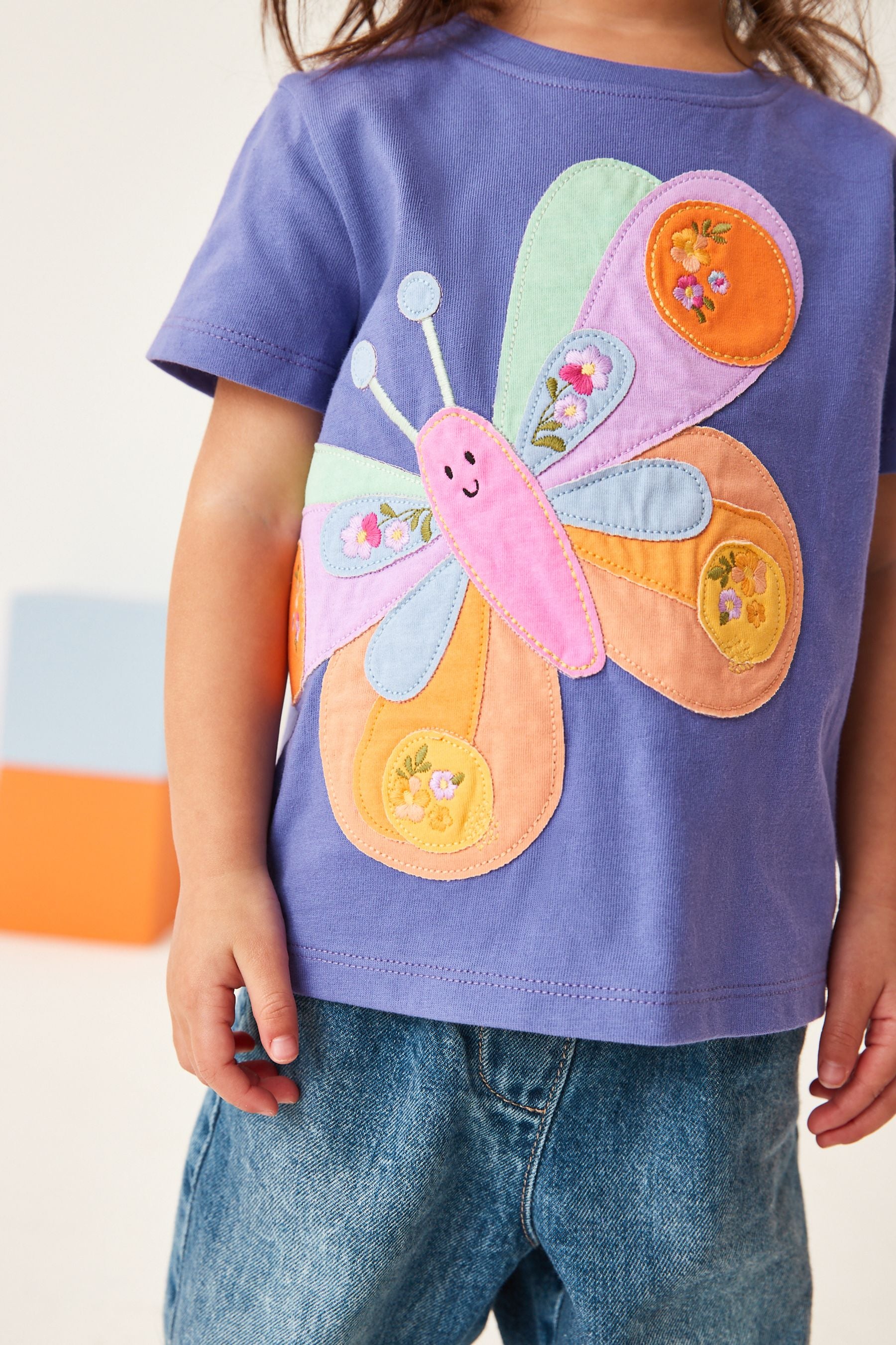 Purple Butterfly Short Sleeve Cotton T-Shirt (3mths-7yrs)