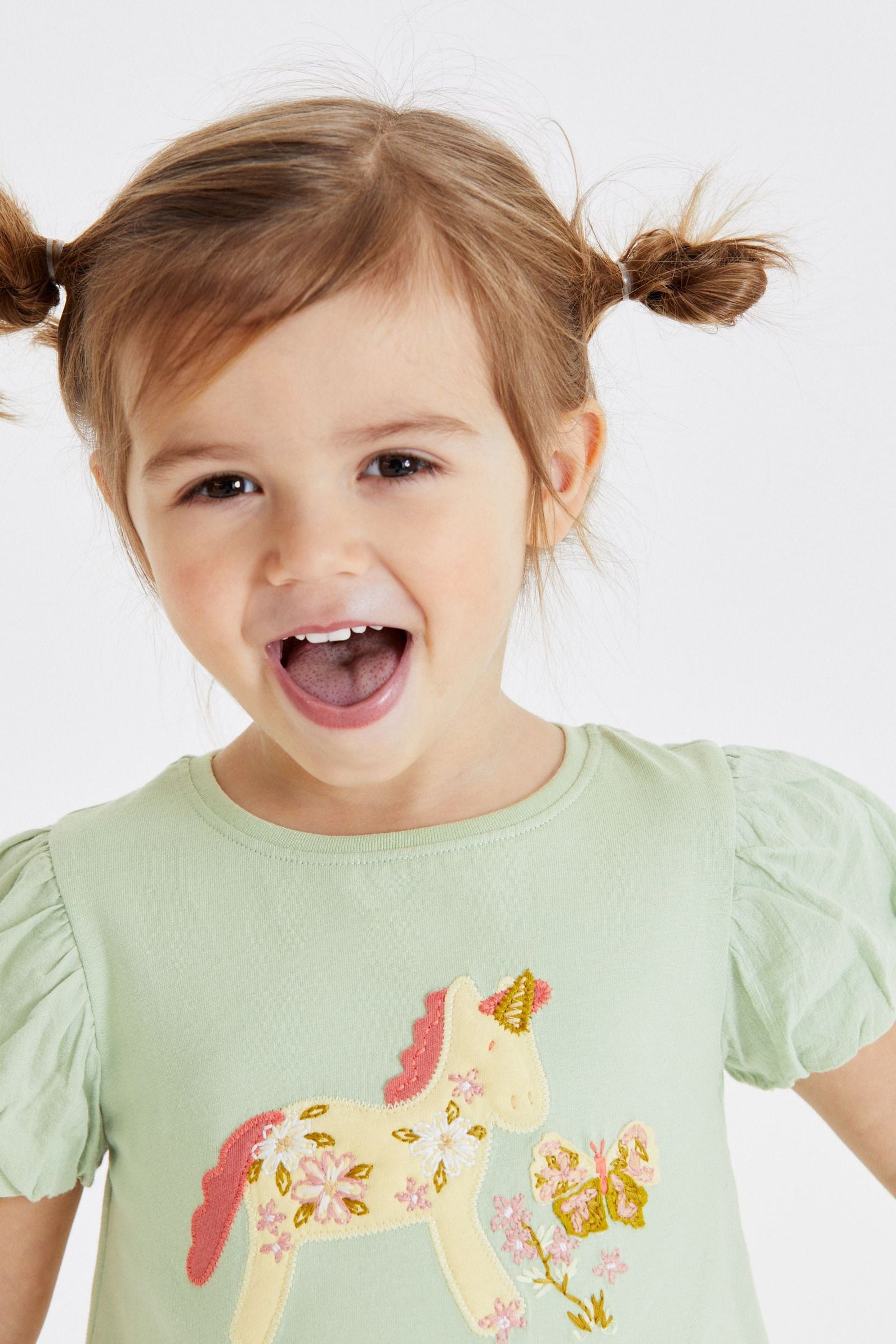 Sage Green Unicorn Short Sleeve Cotton T-Shirt (3mths-7yrs)