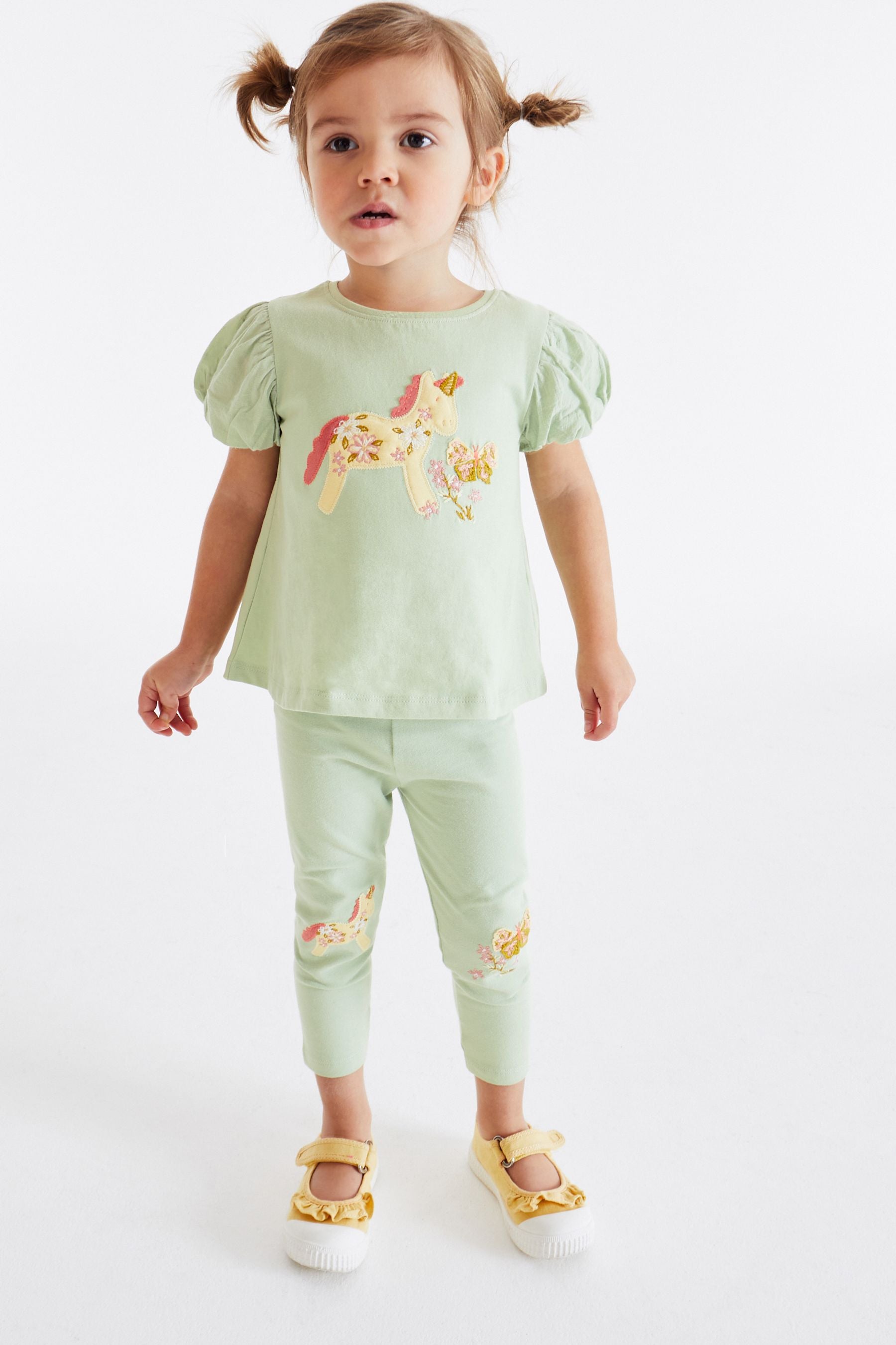 Sage Green Unicorn Short Sleeve Cotton T-Shirt (3mths-7yrs)