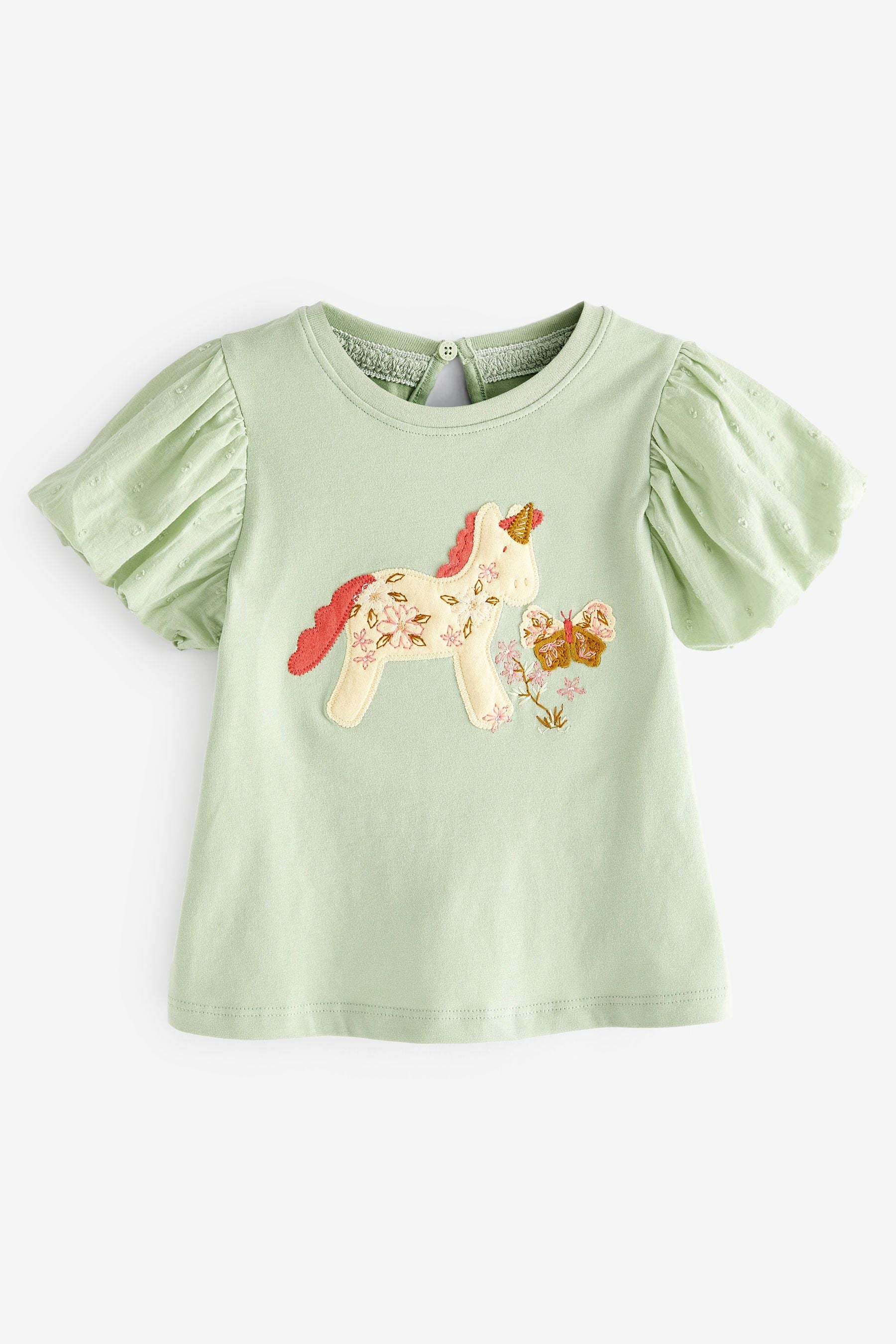 Sage Green Unicorn Short Sleeve Cotton T-Shirt (3mths-7yrs)