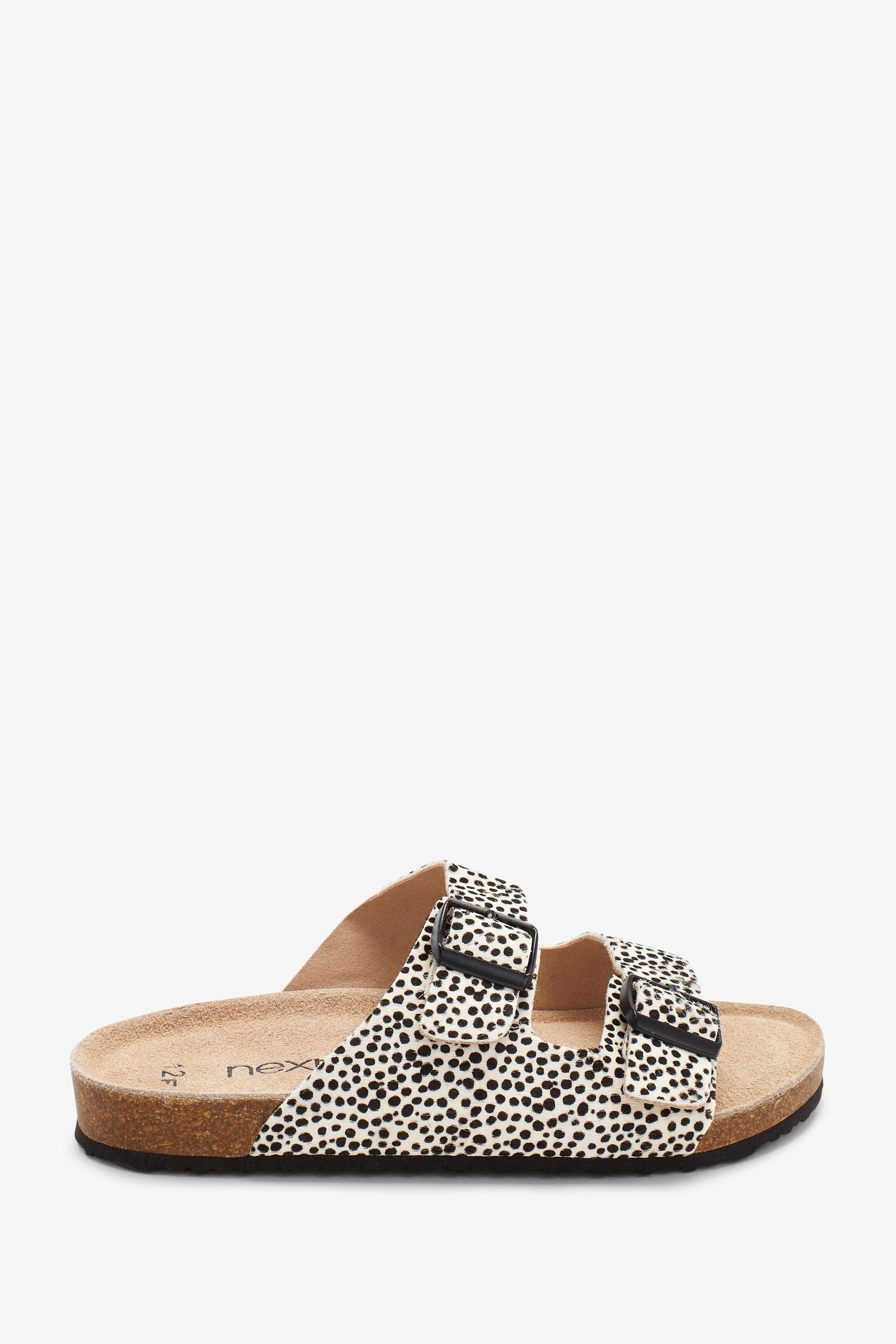 Animal Print Leather Double Buckle Corkbed Sandals