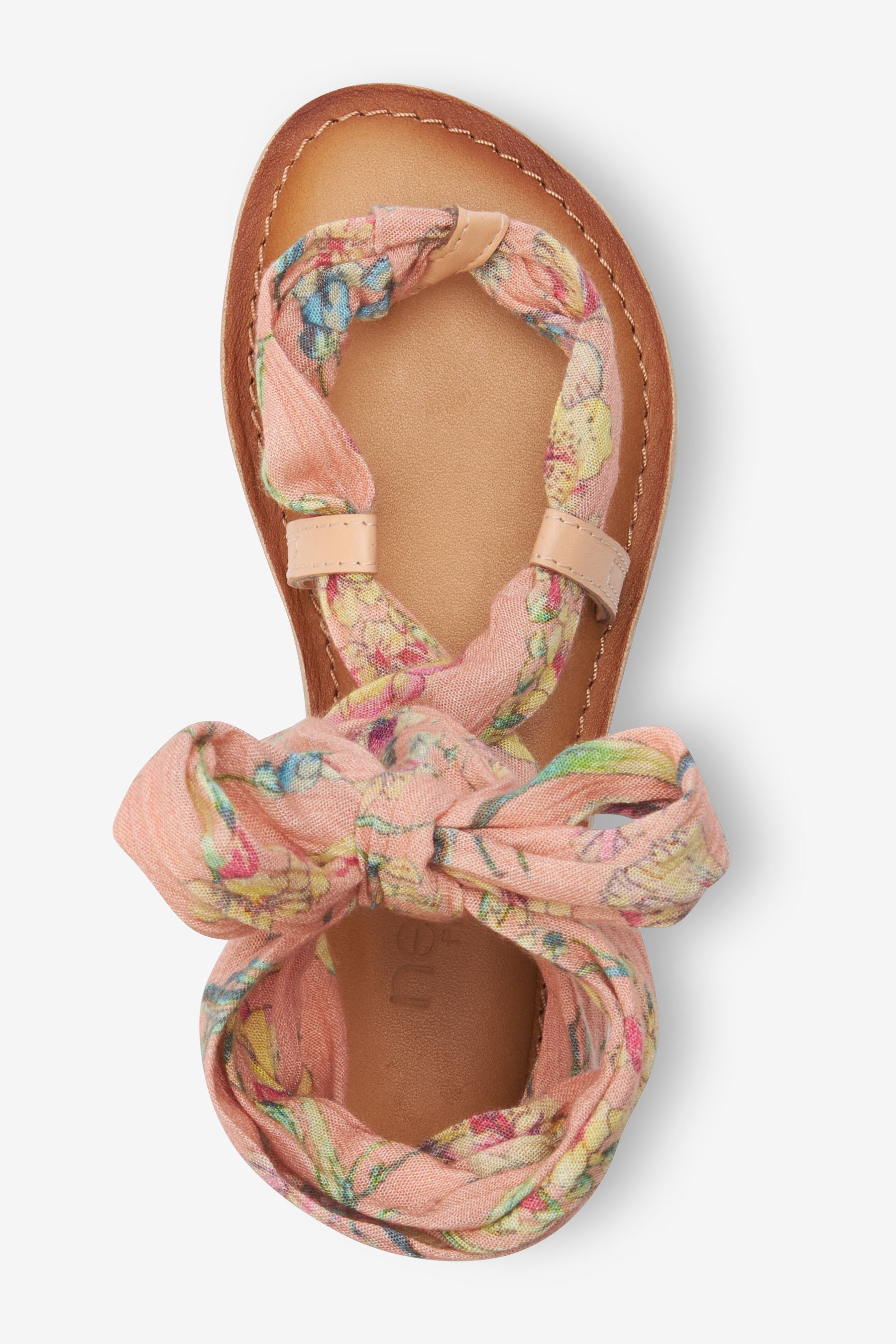 White/Orange Floral Scarf Tie Leather Sandals