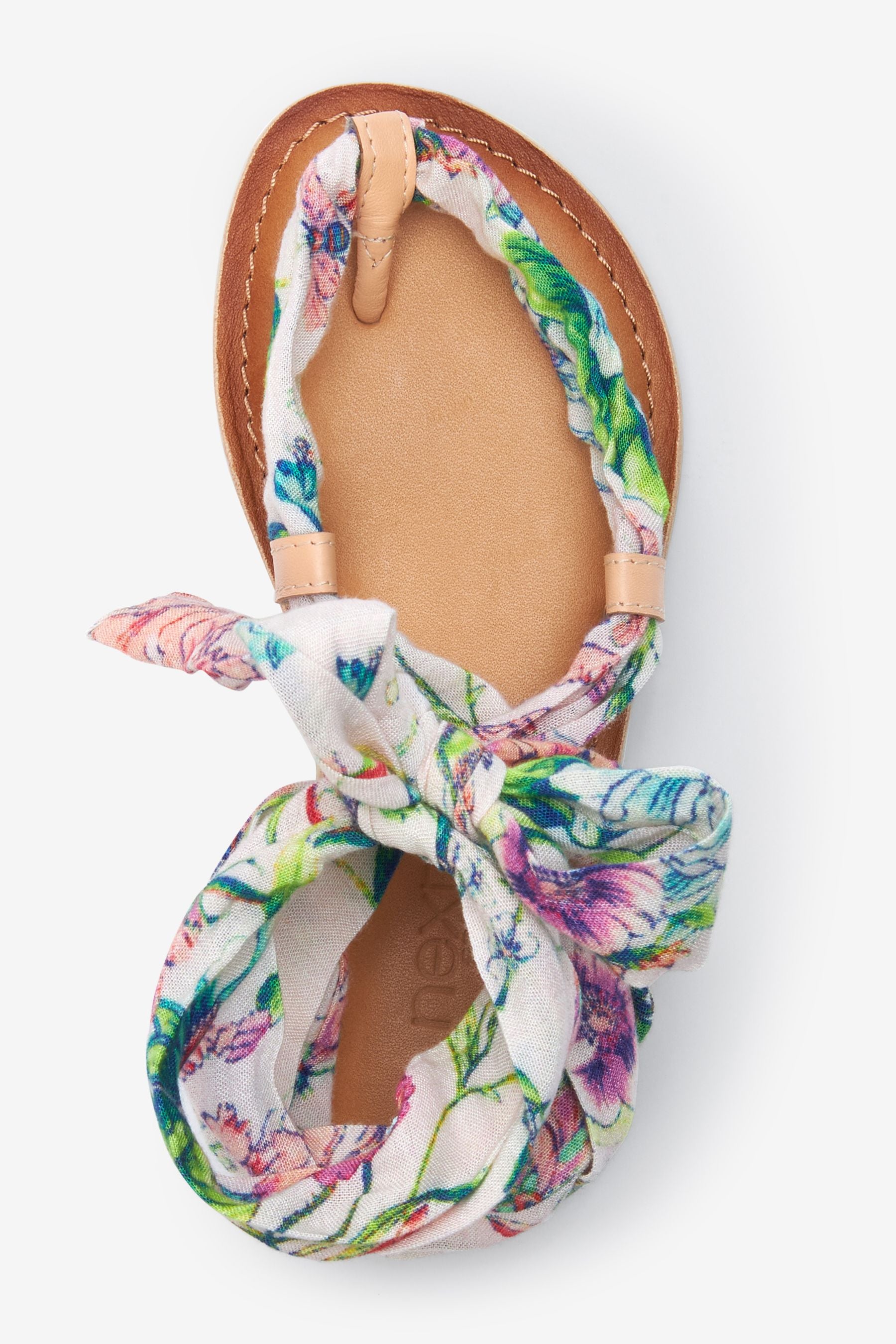 White/Orange Floral Scarf Tie Leather Sandals