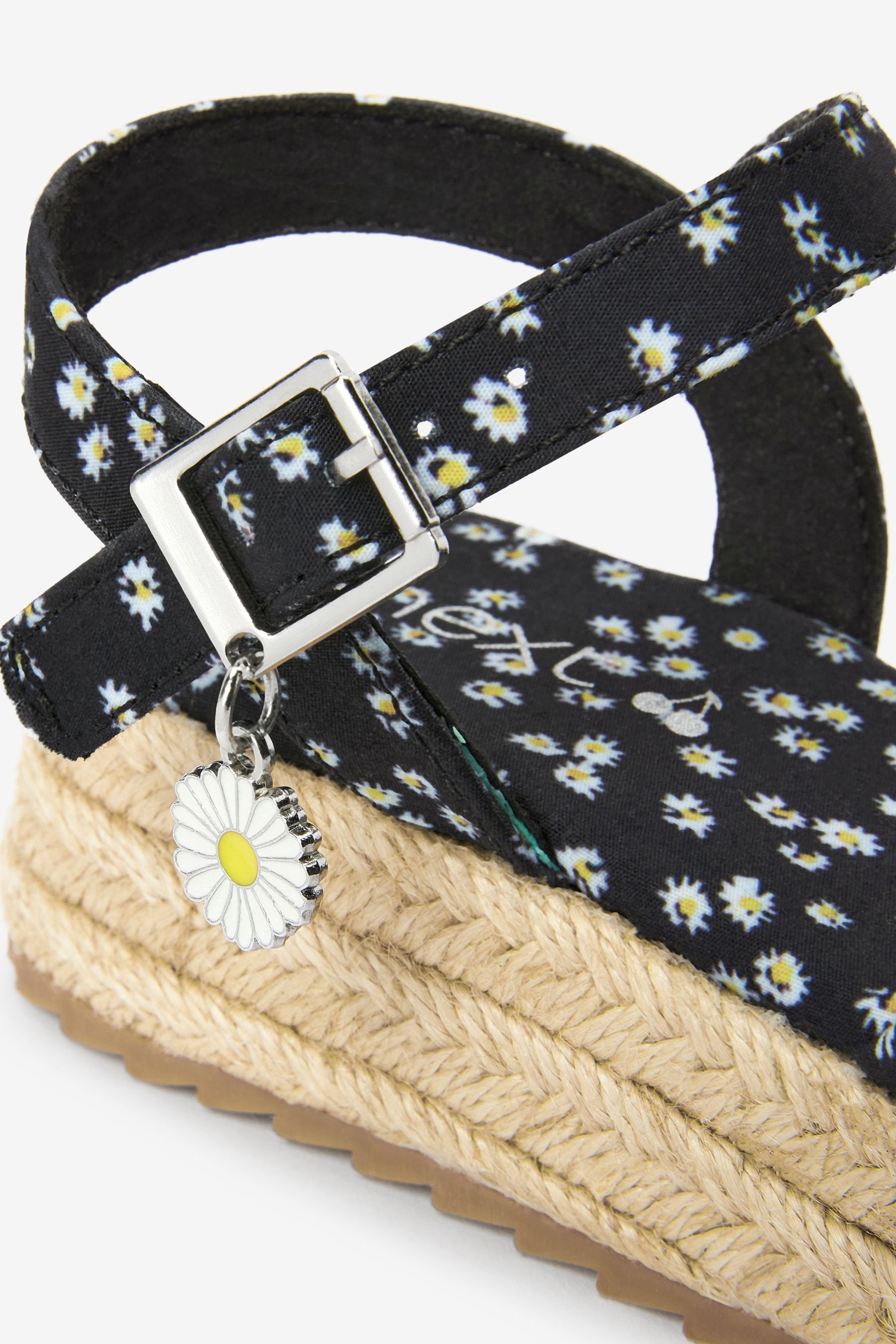 Black/White Daisy Print Wedge Sandals