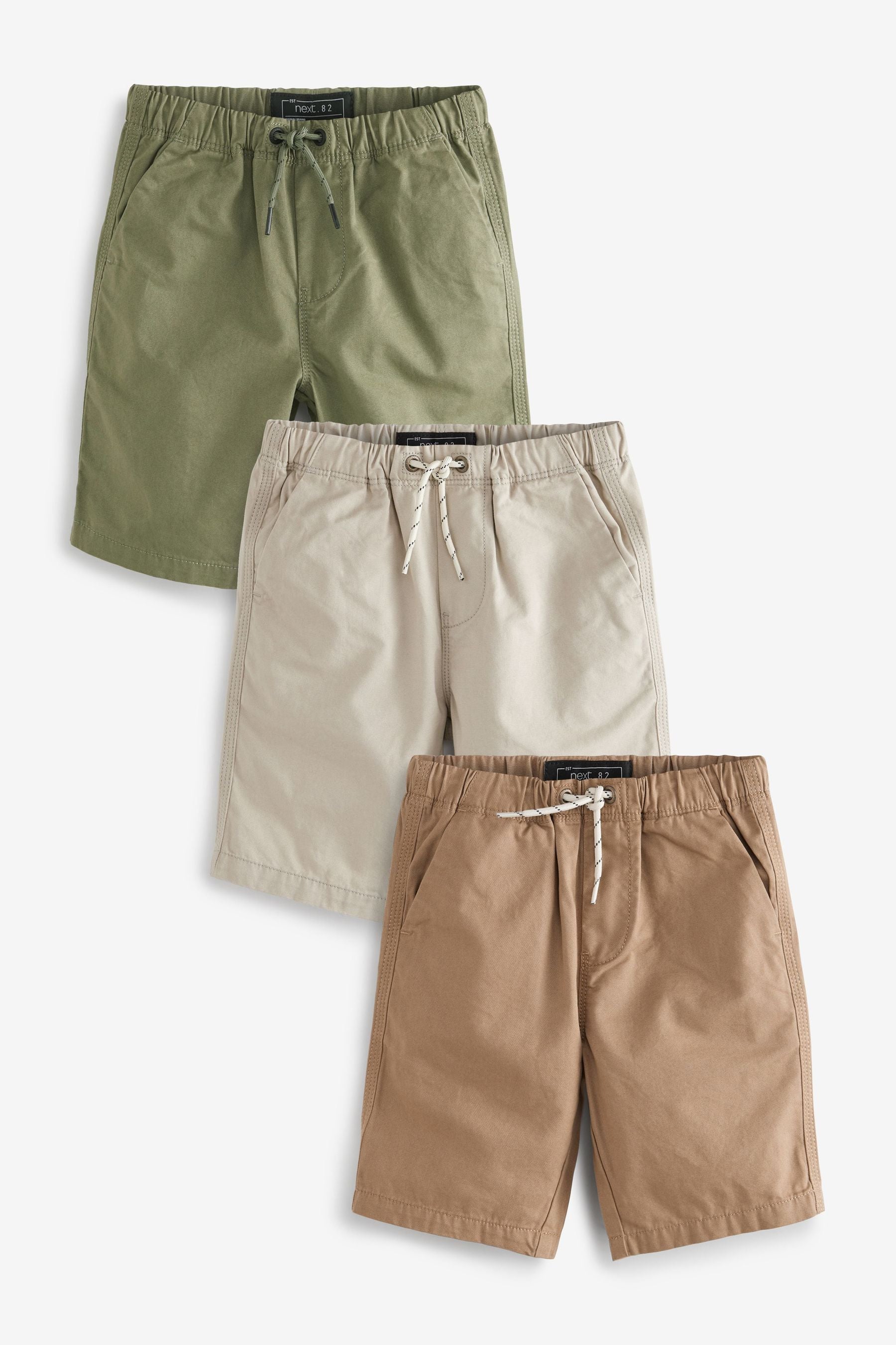 Khaki Green/Tan Brown 3 Pack Pull-On Shorts (3-16yrs)