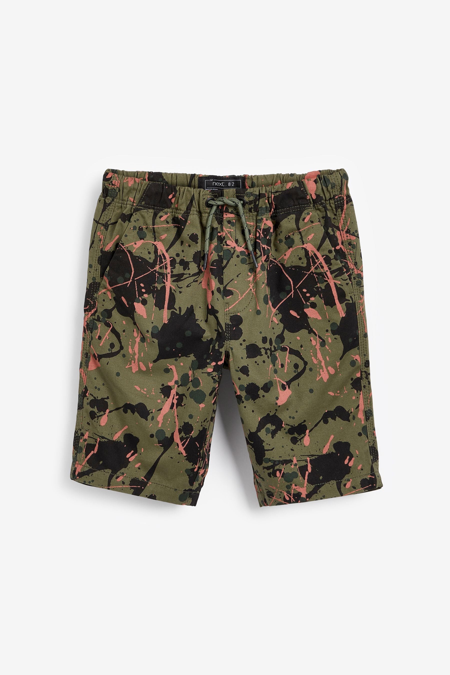 Black/Khaki Green Paint Splat 2 Pack Pull-On Shorts (3-16yrs)