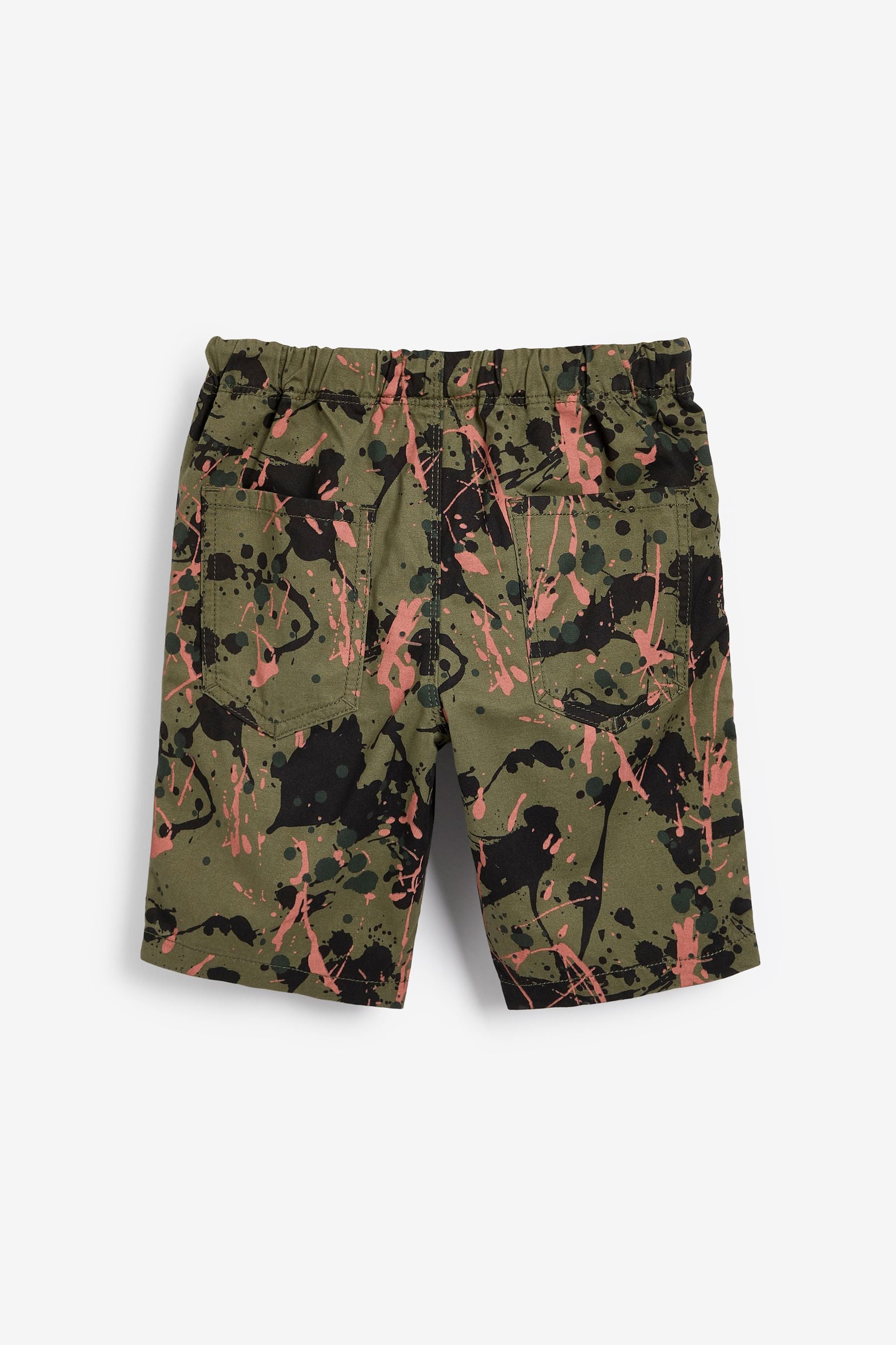 Black/Khaki Green Paint Splat 2 Pack Pull-On Shorts (3-16yrs)