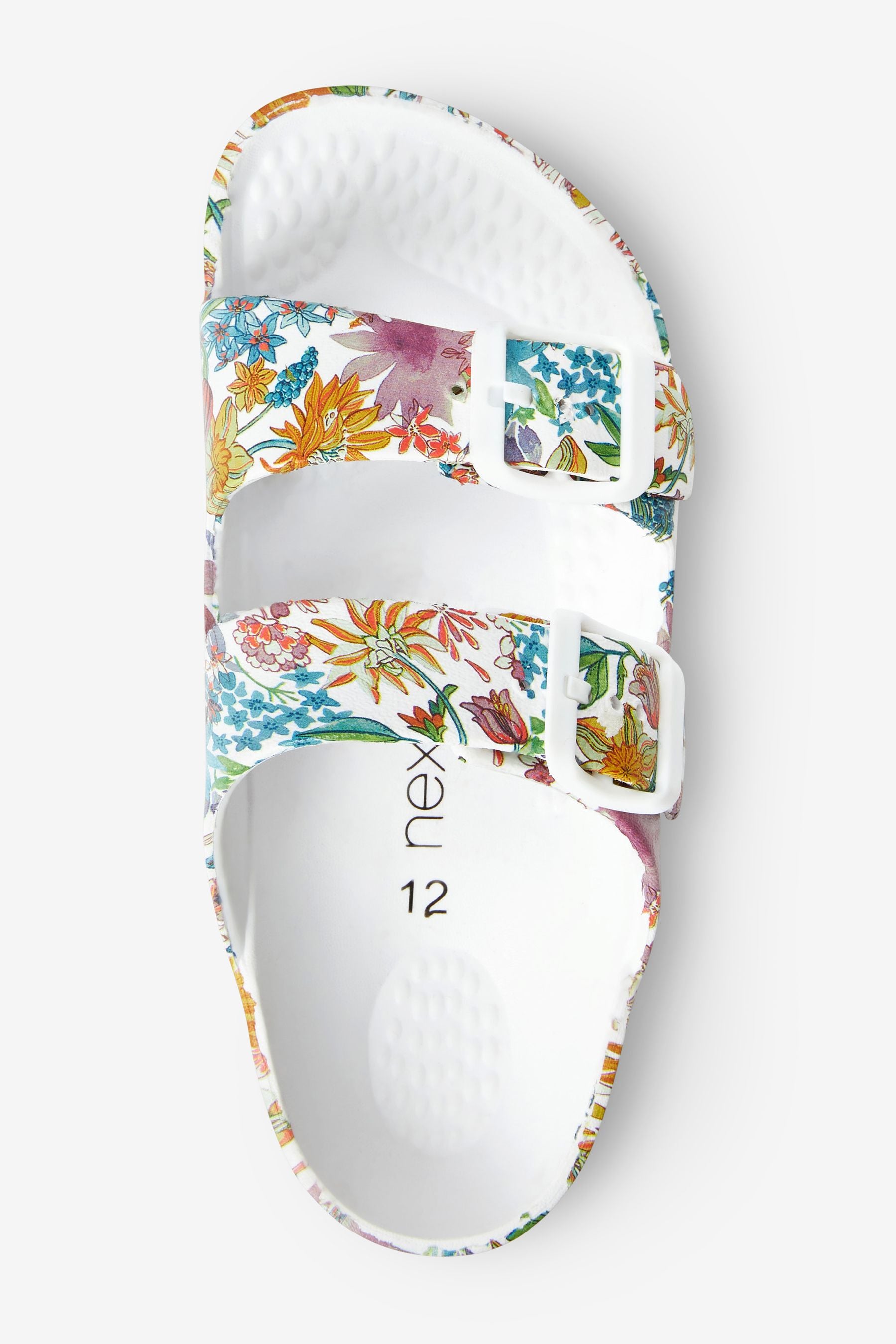 White Floral Double Buckle Sliders