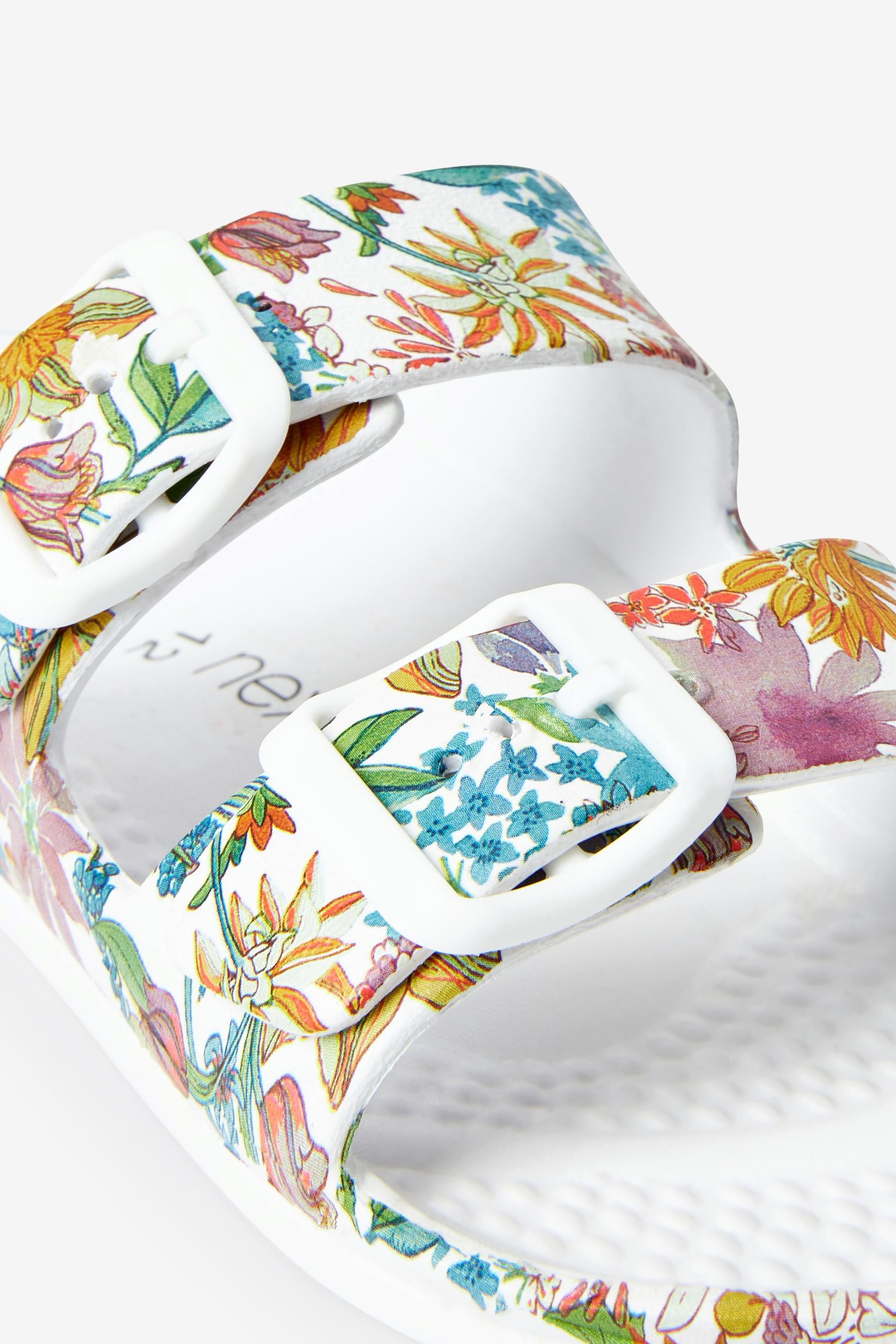 White Floral Double Buckle Sliders