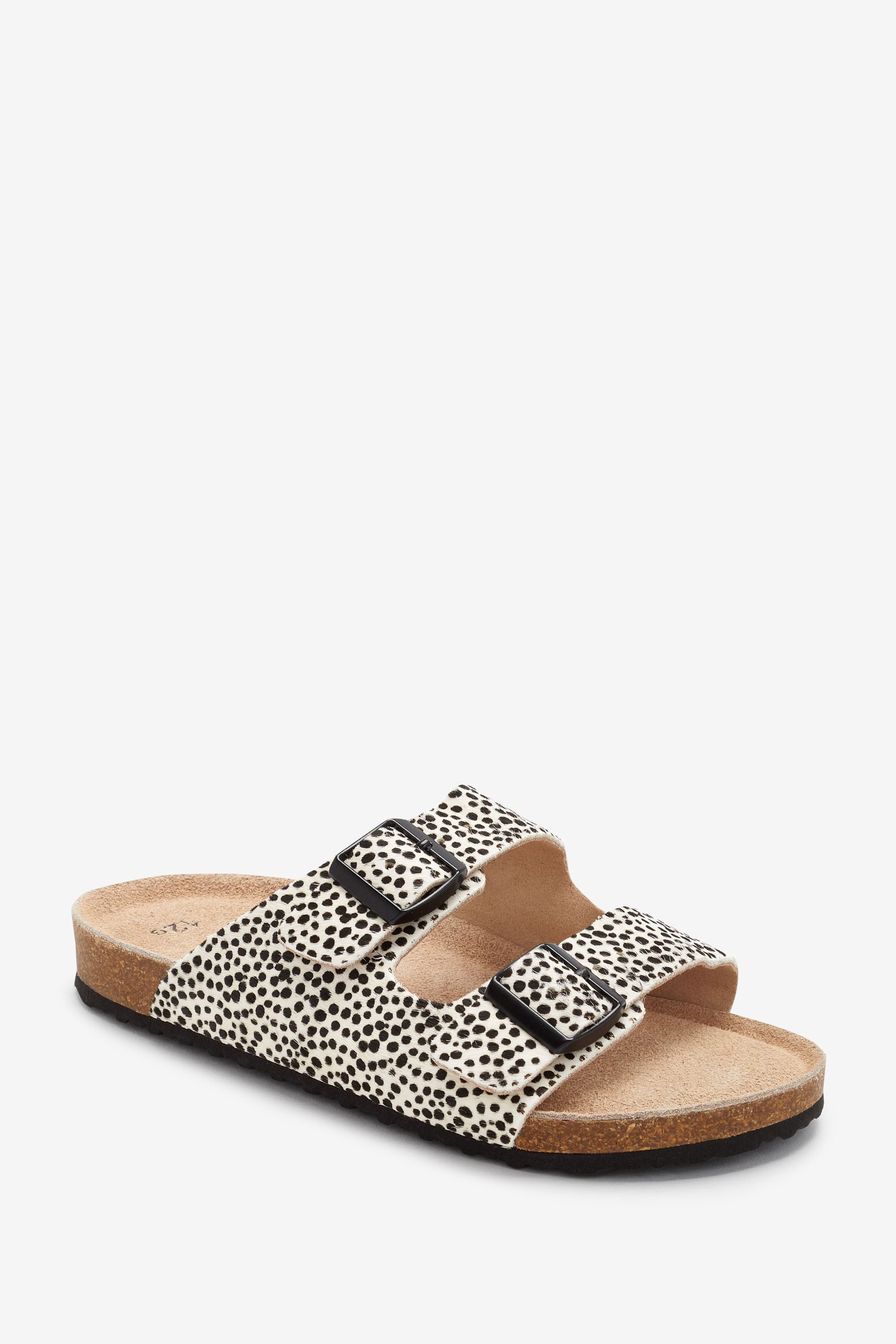 Animal Print Leather Double Buckle Corkbed Sandals