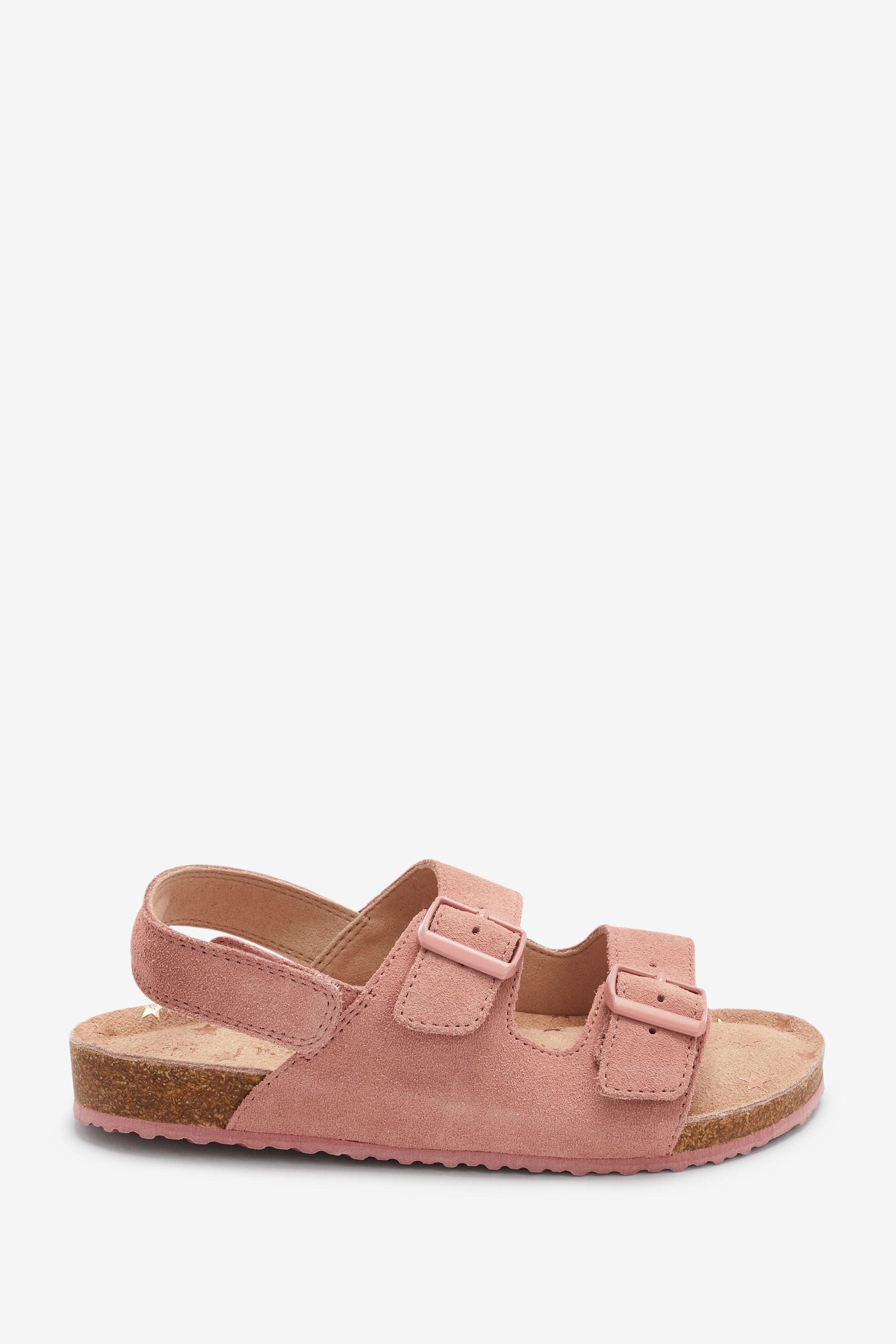 Pink Suede Double Buckle Corkbed Sandals