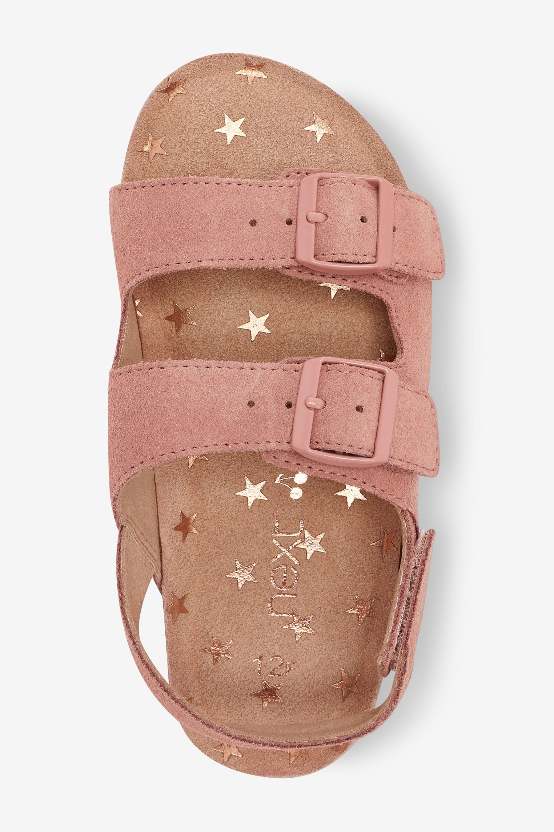 Pink Suede Double Buckle Corkbed Sandals