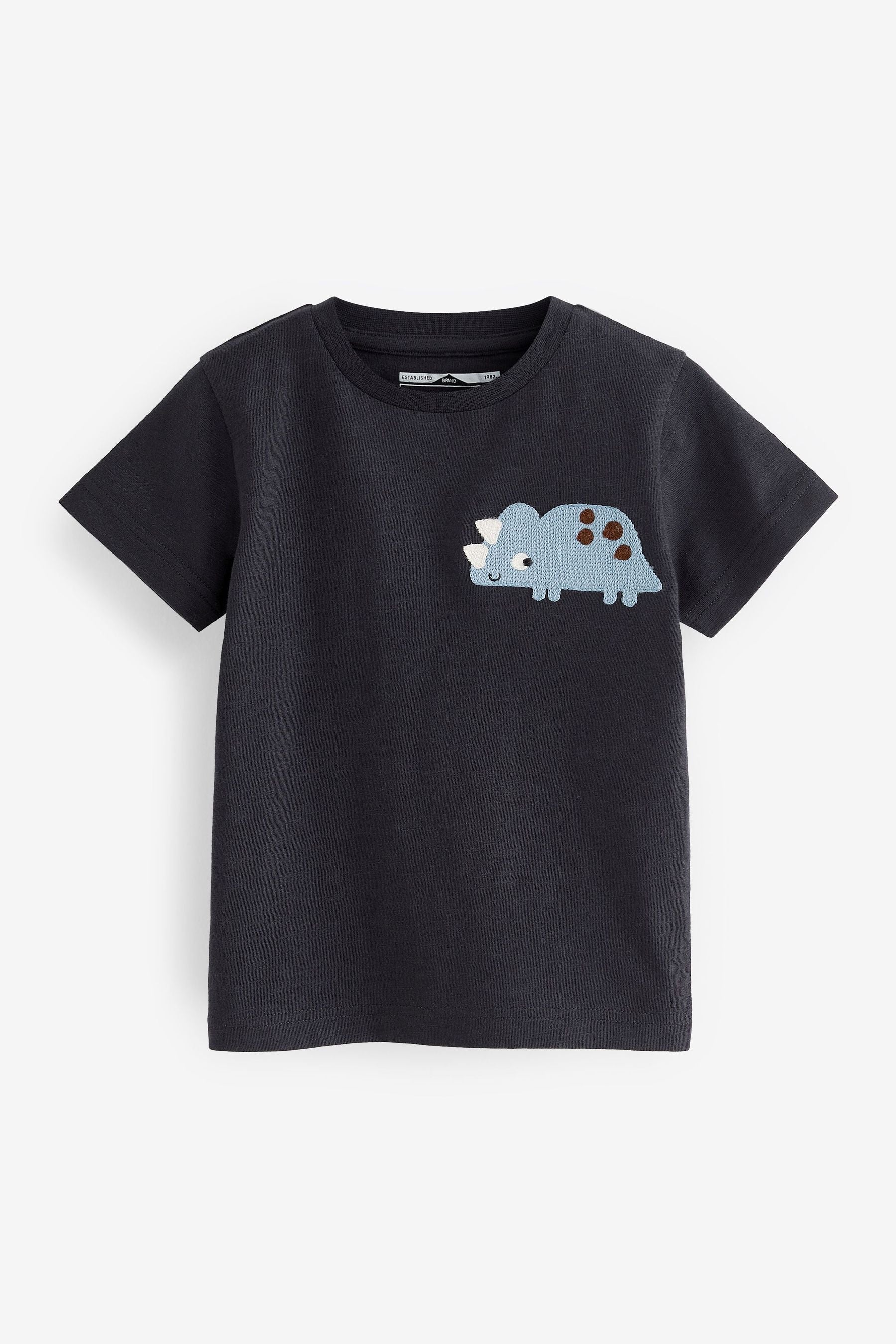 Navy Blue Dino Short Sleeve Appliqu T-Shirt (3mths-7yr