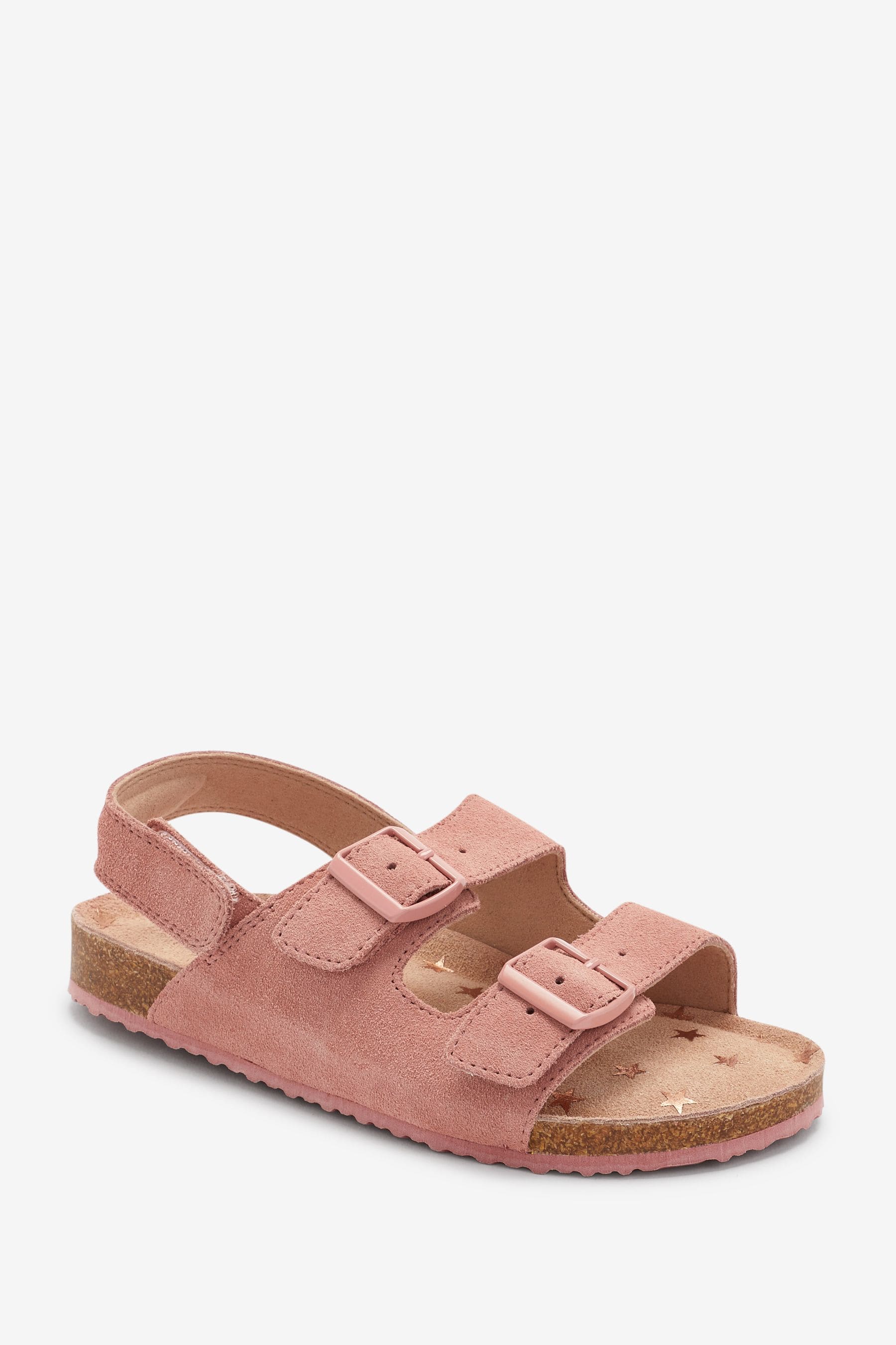 Pink Suede Double Buckle Corkbed Sandals