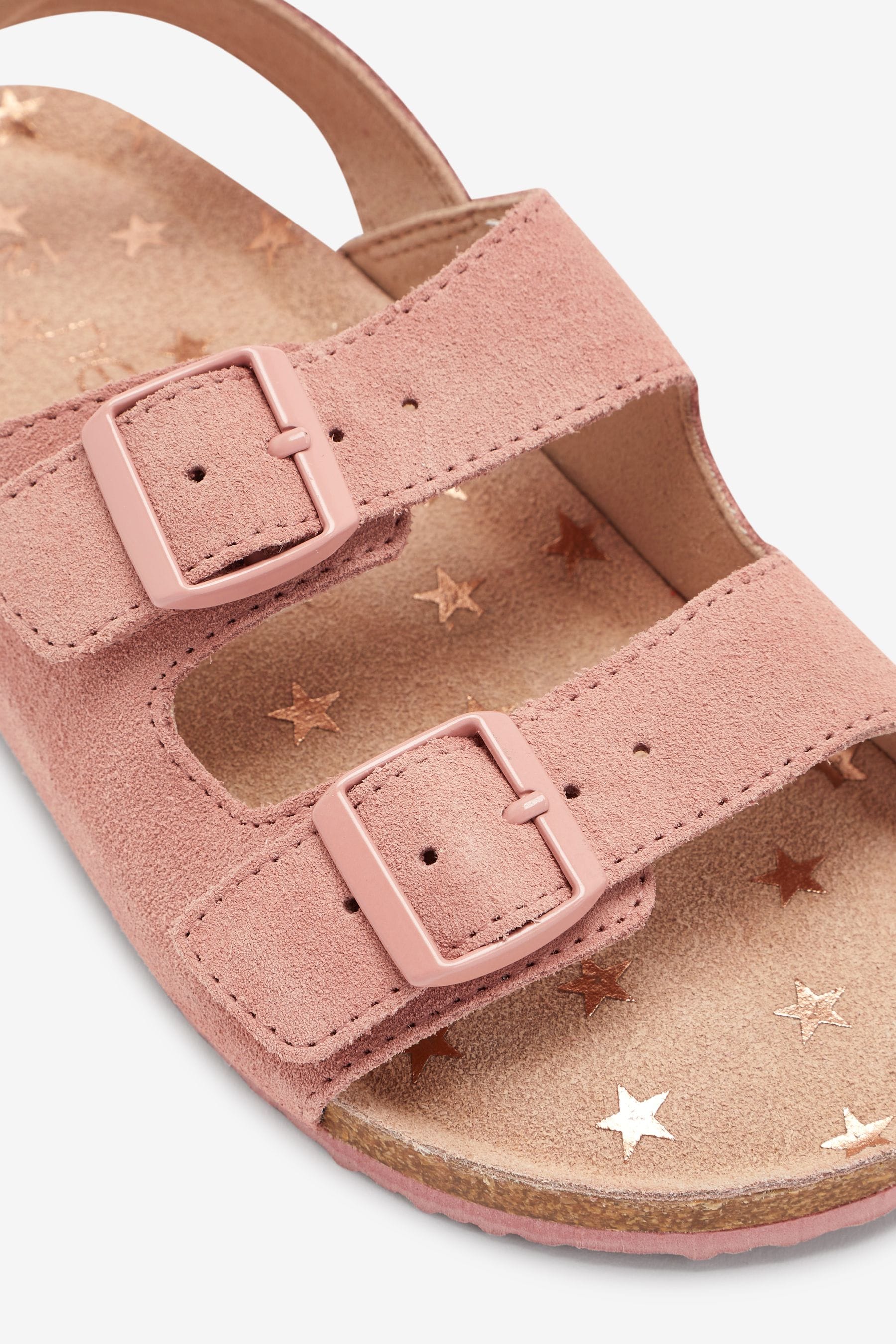 Pink Suede Double Buckle Corkbed Sandals