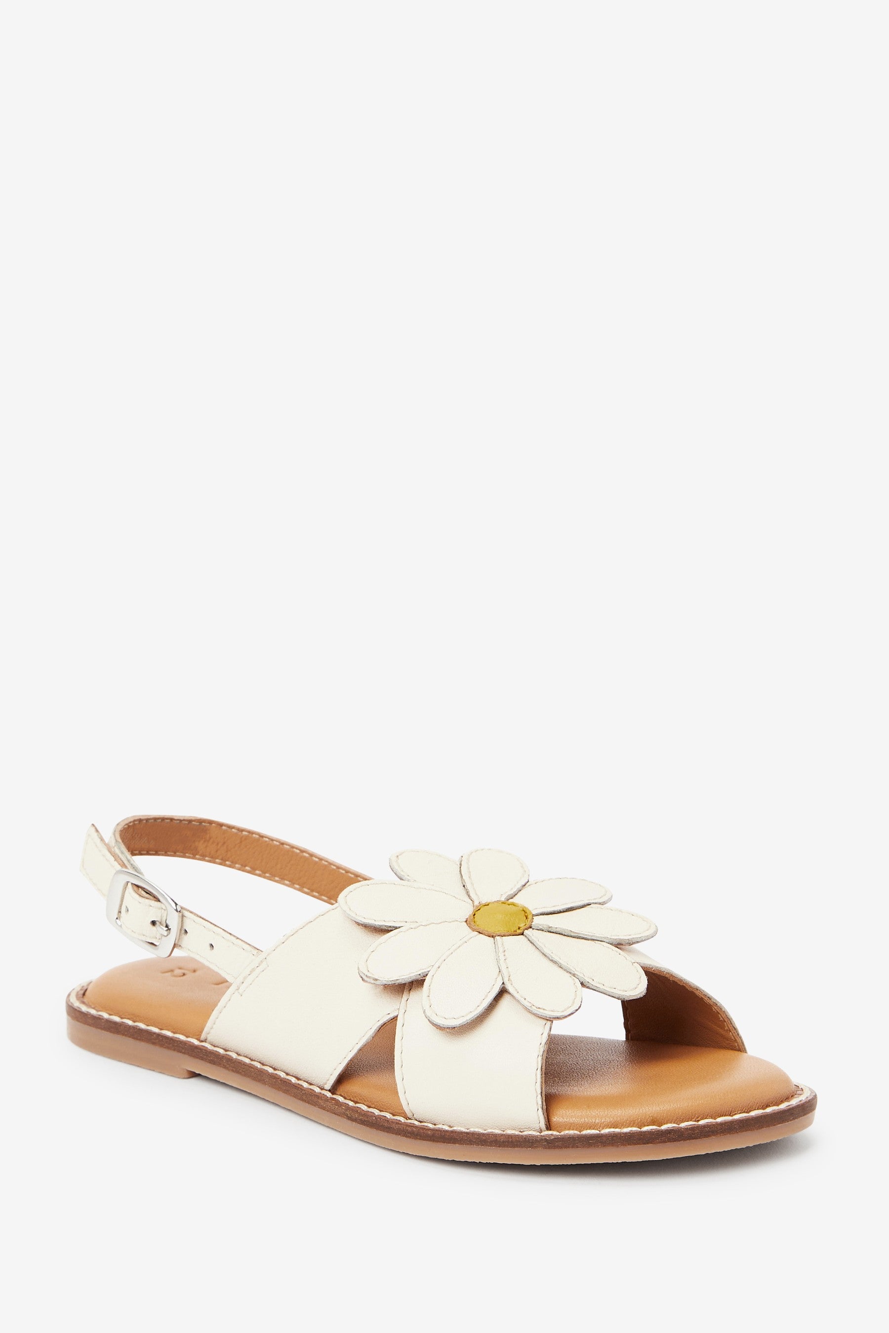 Bone White Leather Daisy Sandals