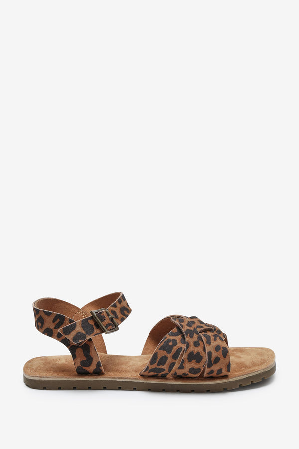 Animal Print Standard Fit (F) Premium Woven Leather Sandals