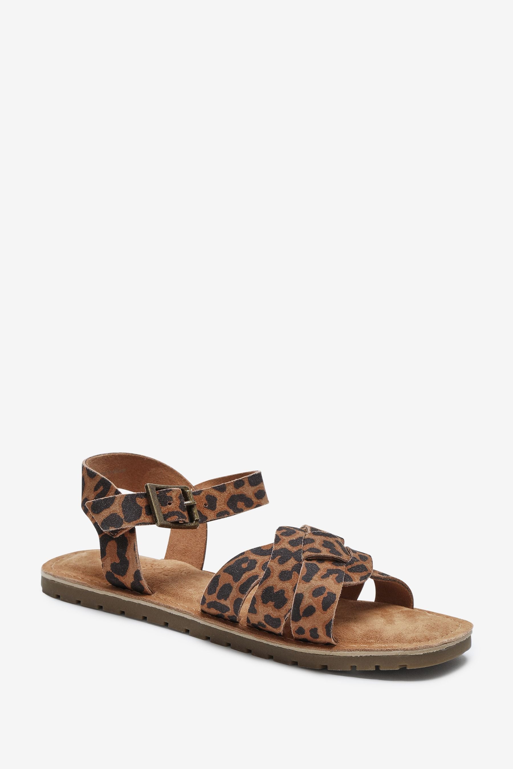 Animal Print Standard Fit (F) Premium Woven Leather Sandals