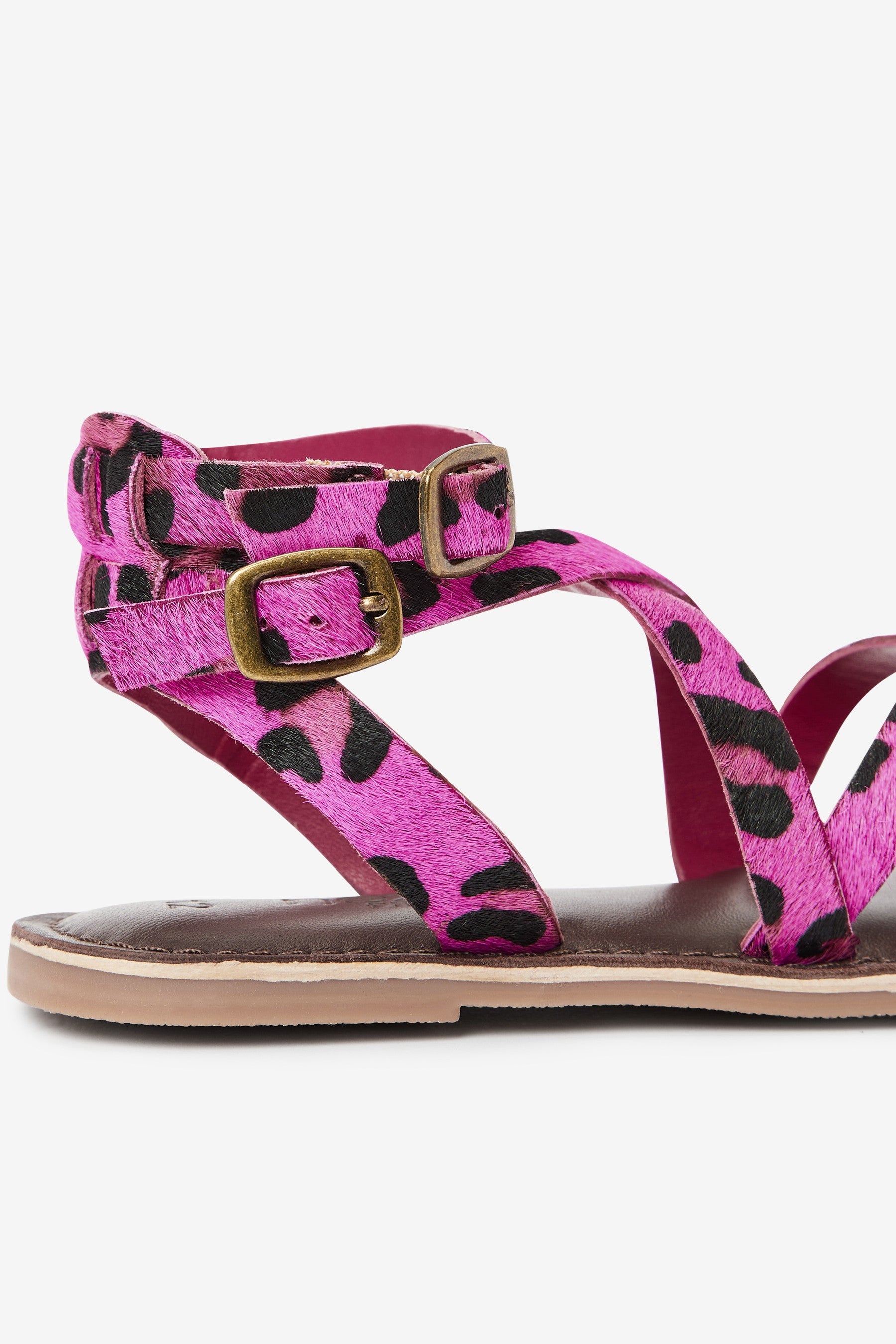 Pink/Black Animal Leather Gladiator Sandals