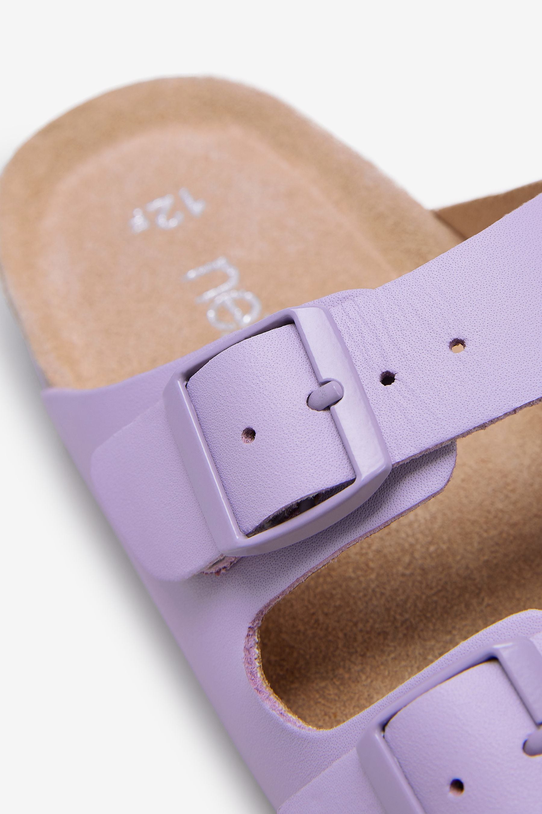 Lilac Purple Leather Double Buckle Corkbed Sandals