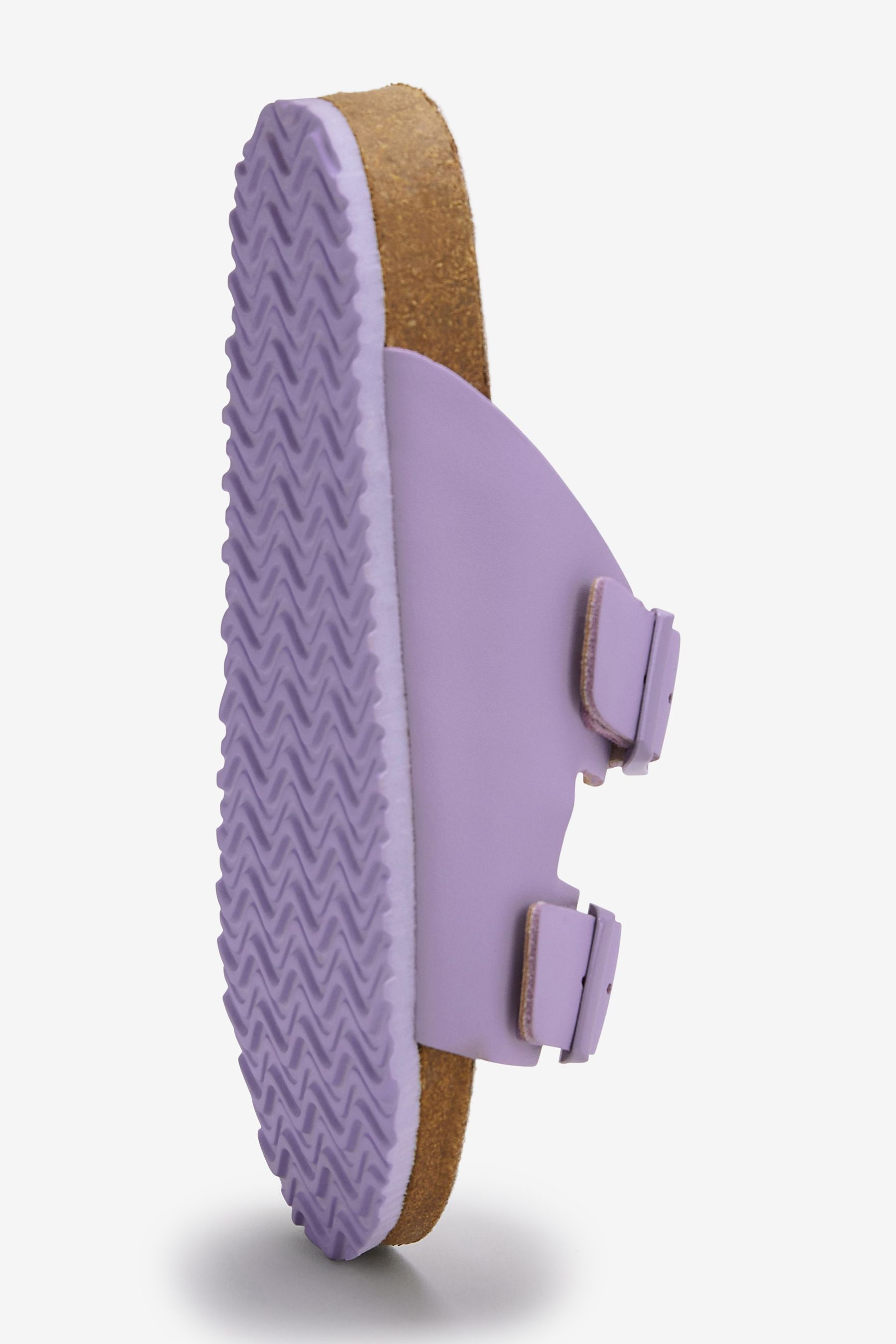 Lilac Purple Leather Double Buckle Corkbed Sandals