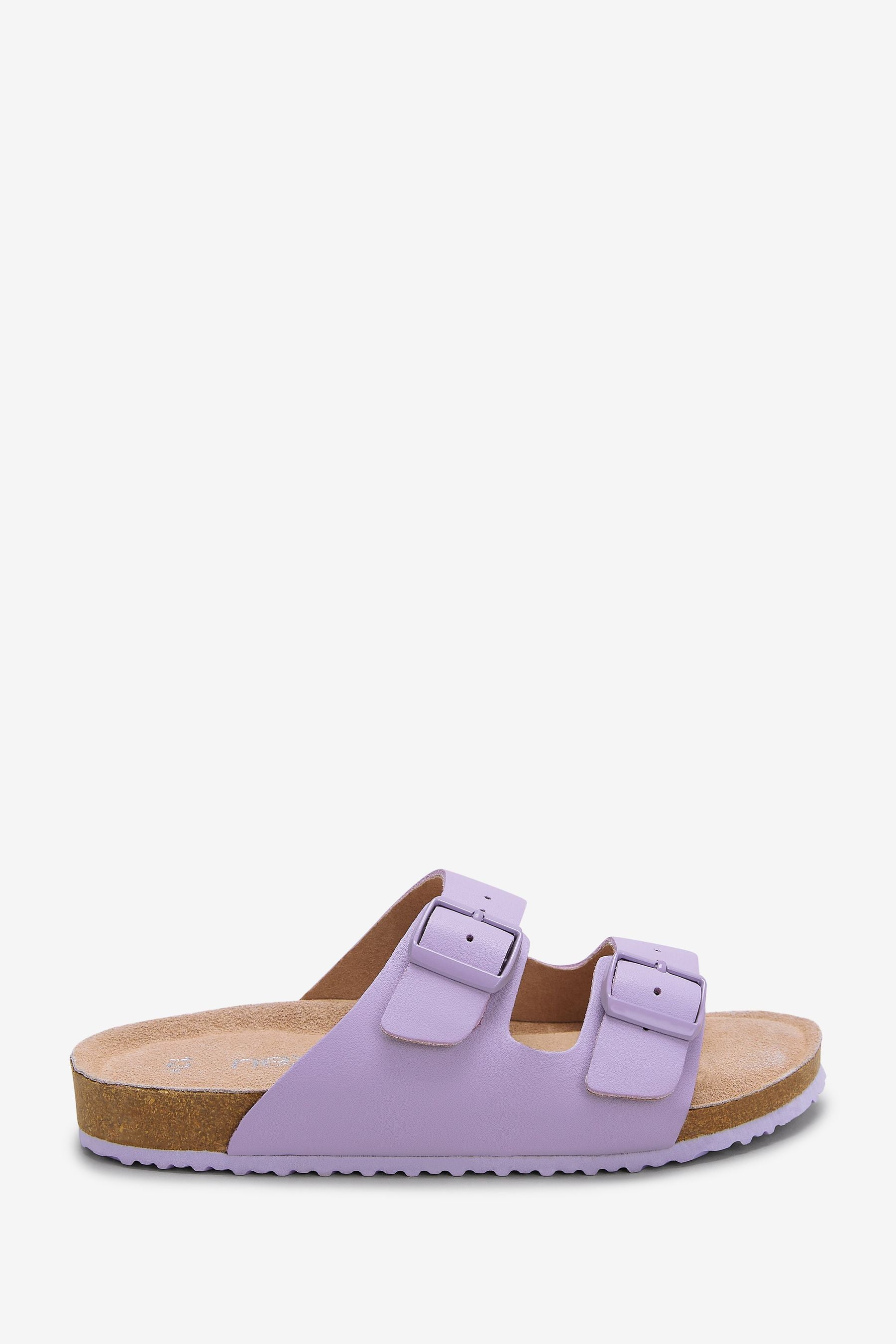 Lilac Purple Leather Double Buckle Corkbed Sandals