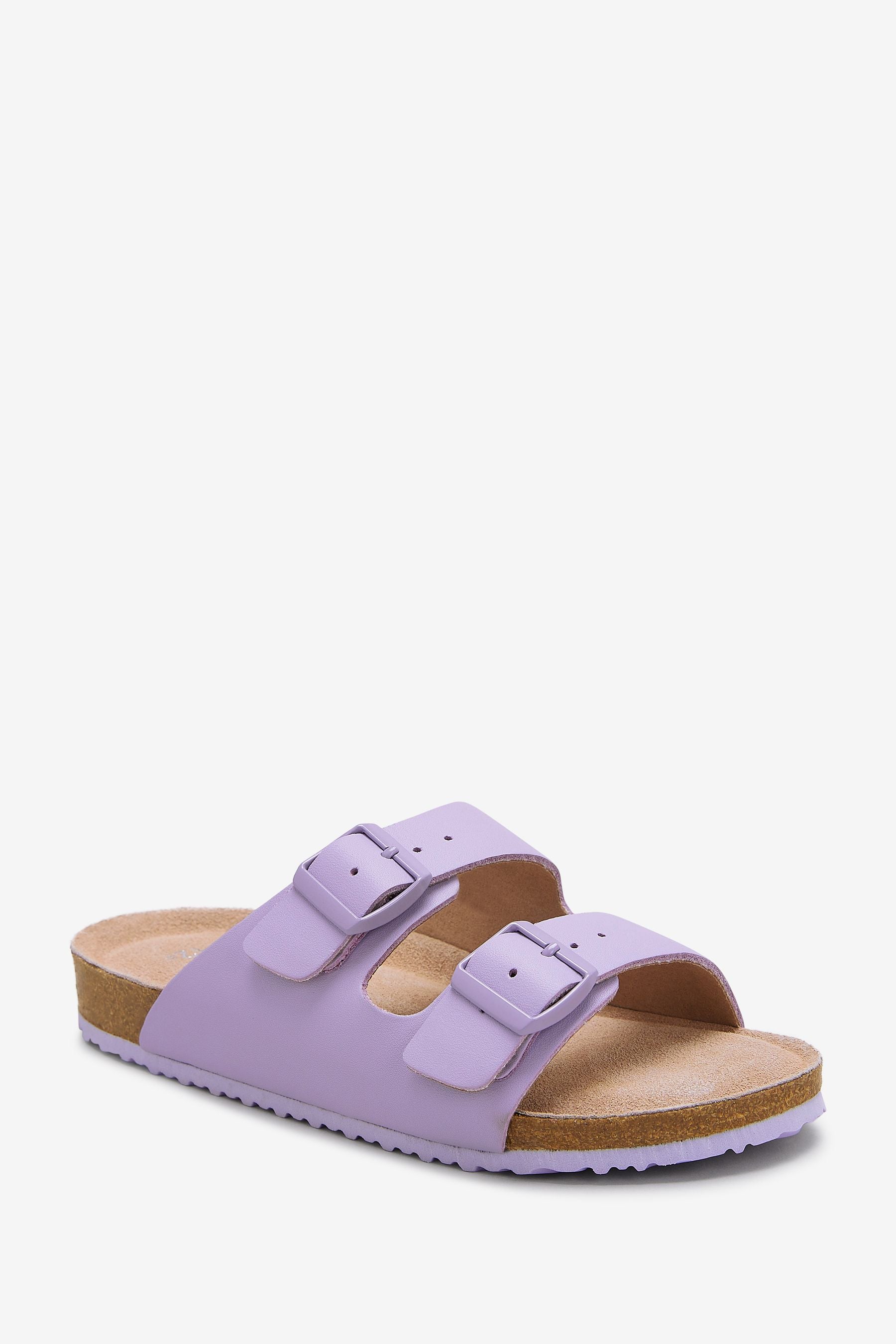 Lilac Purple Leather Standard Fit (F) Double Buckle Corkbed Sandals