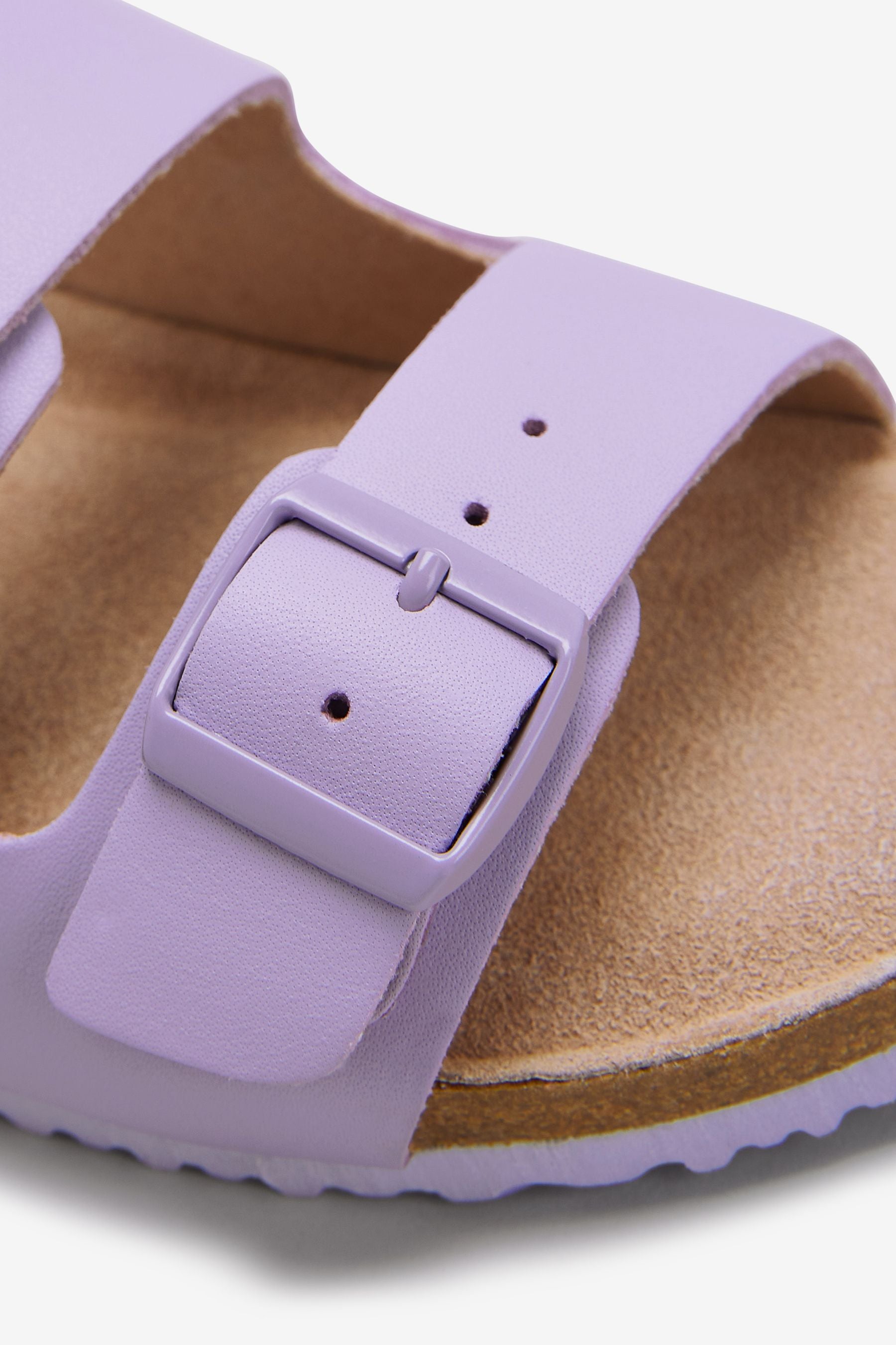 Lilac Purple Leather Standard Fit (F) Double Buckle Corkbed Sandals