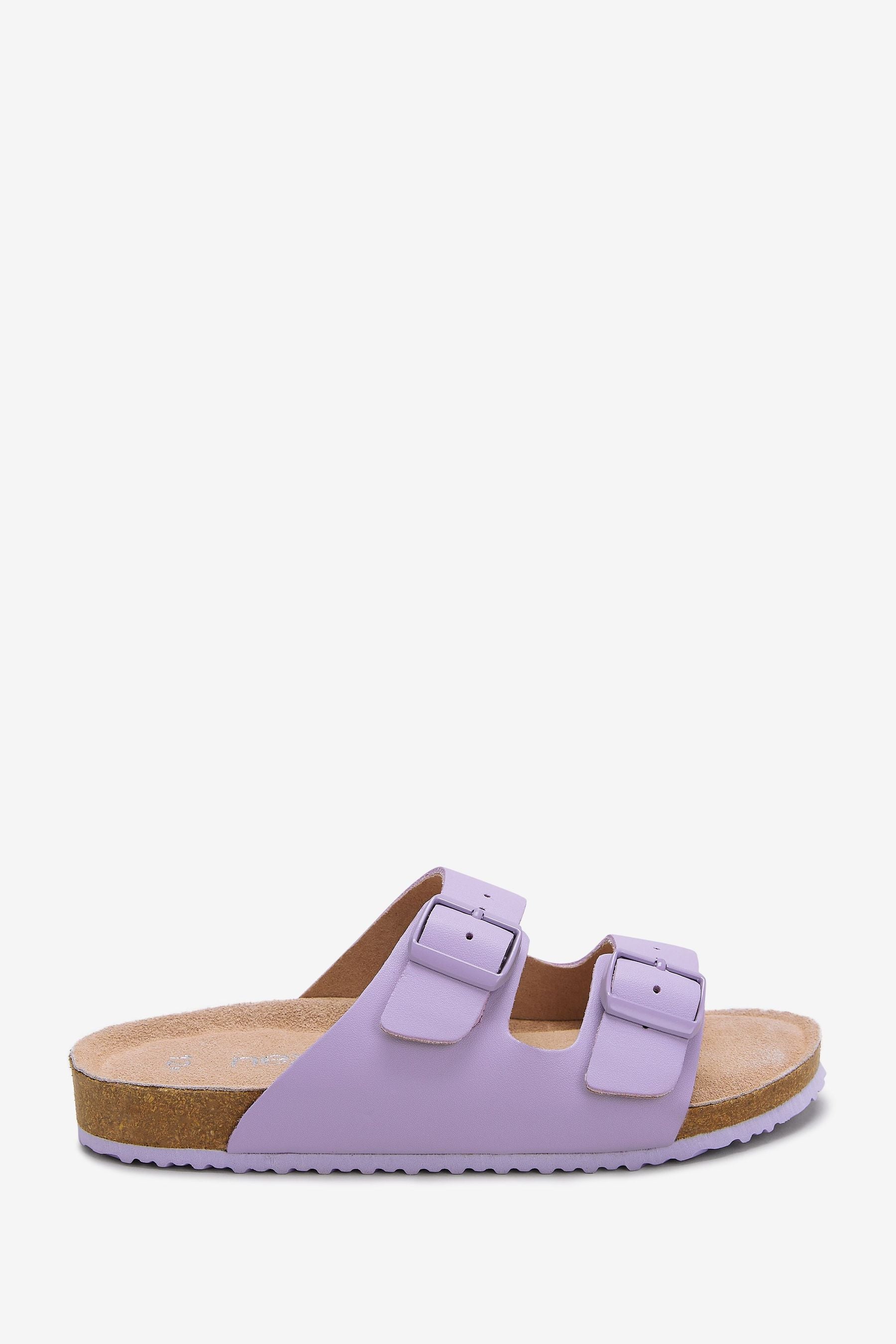 Lilac Purple Leather Standard Fit (F) Double Buckle Corkbed Sandals