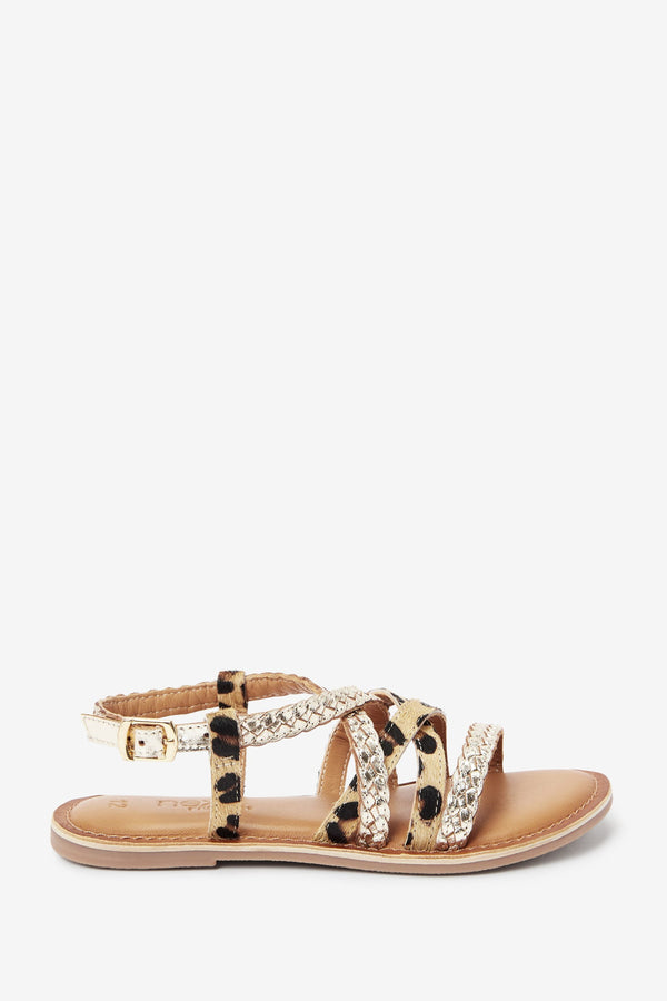 Gold Animal Print Leather Sandals