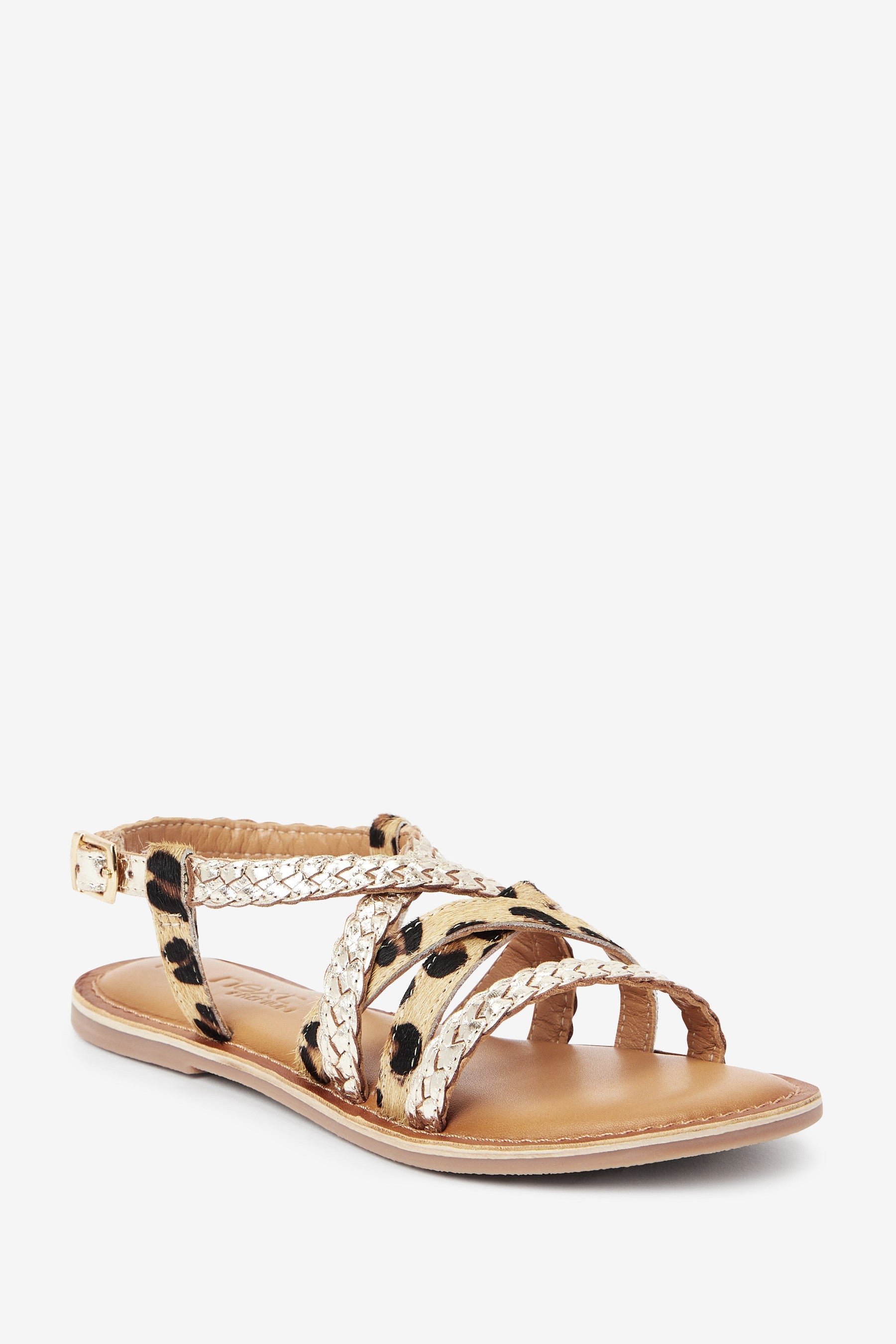 Gold Animal Print Leather Sandals