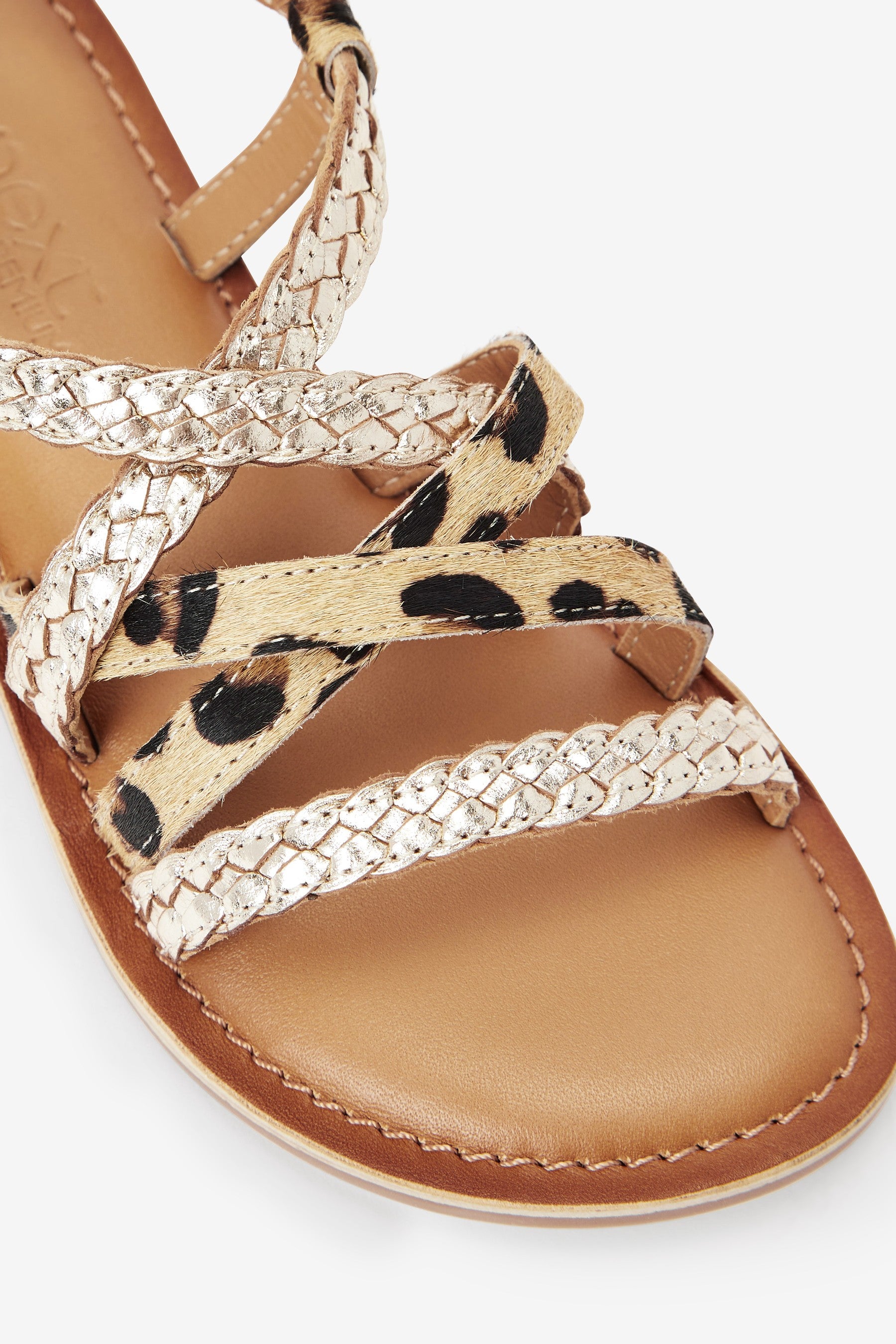 Gold Animal Print Leather Sandals