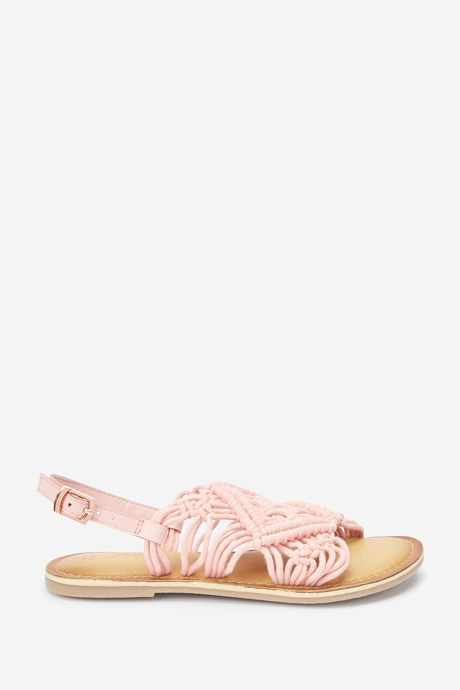 Pink Woven Macrame Leather Sandals