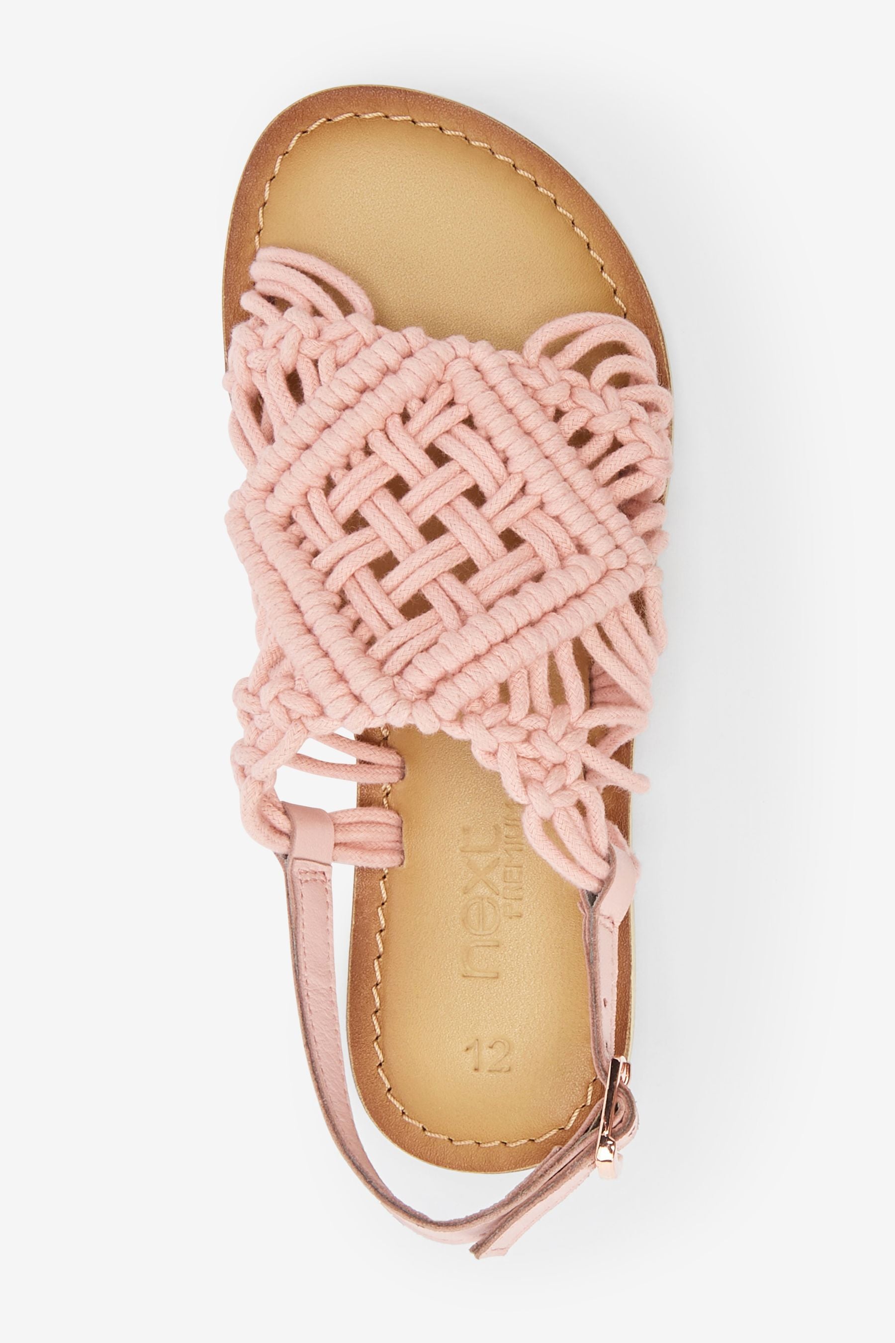 Pink Woven Macrame Leather Sandals