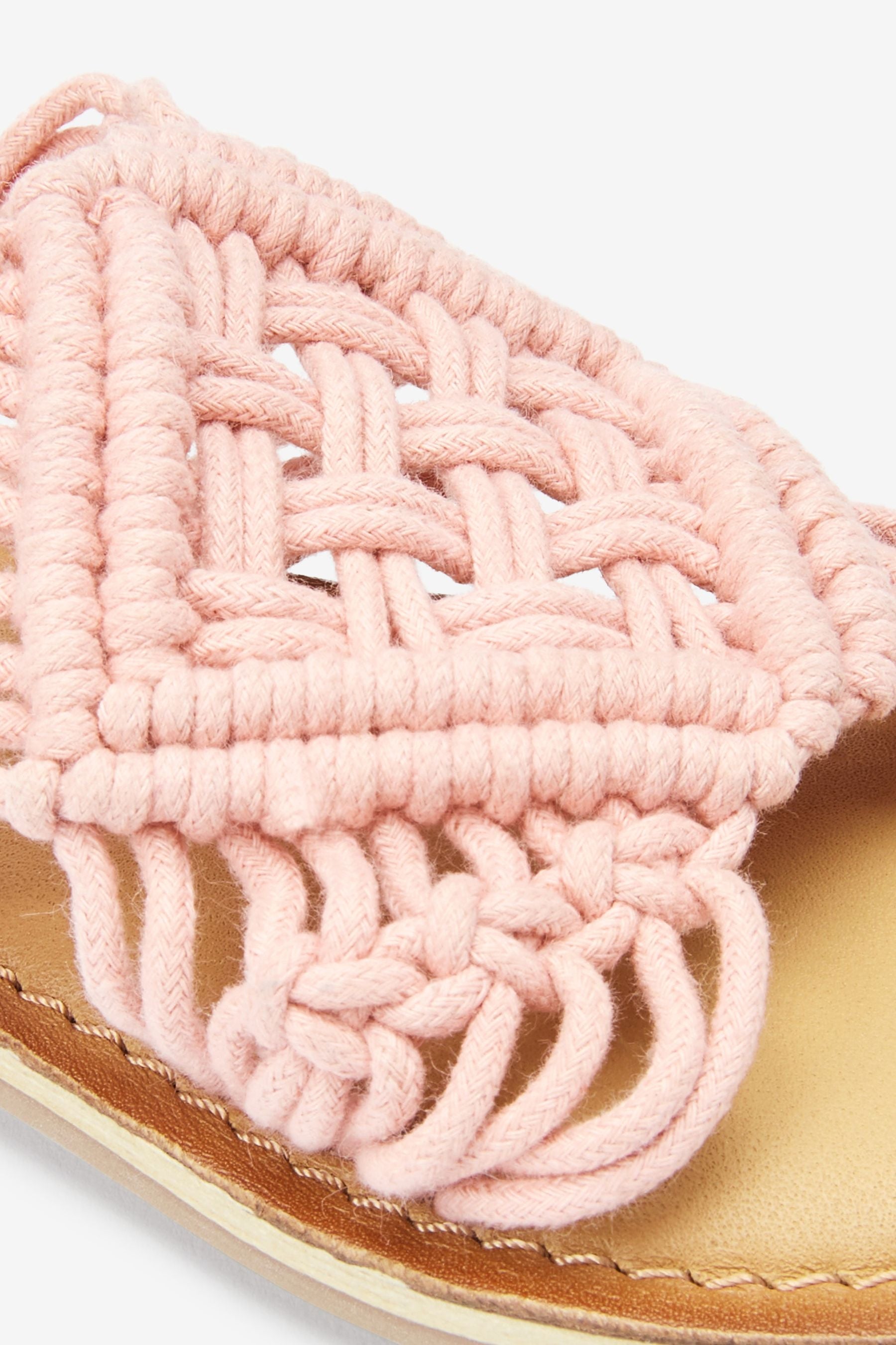 Pink Woven Macrame Leather Sandals