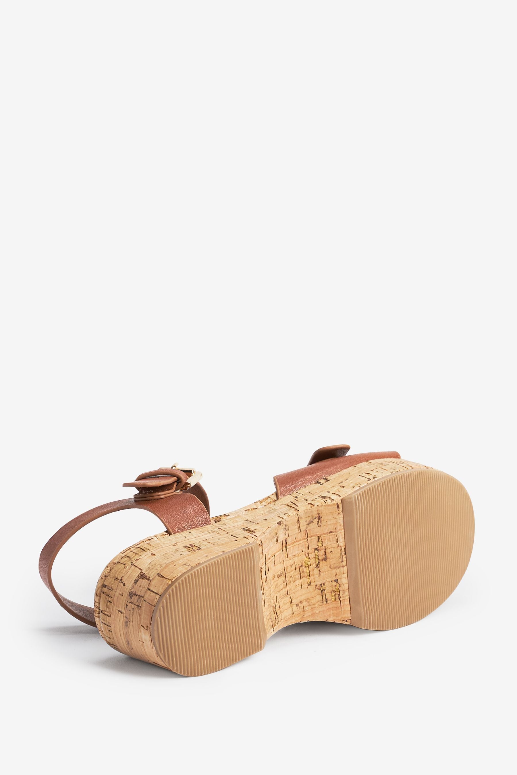 Brown Buckle Wedge Sandals