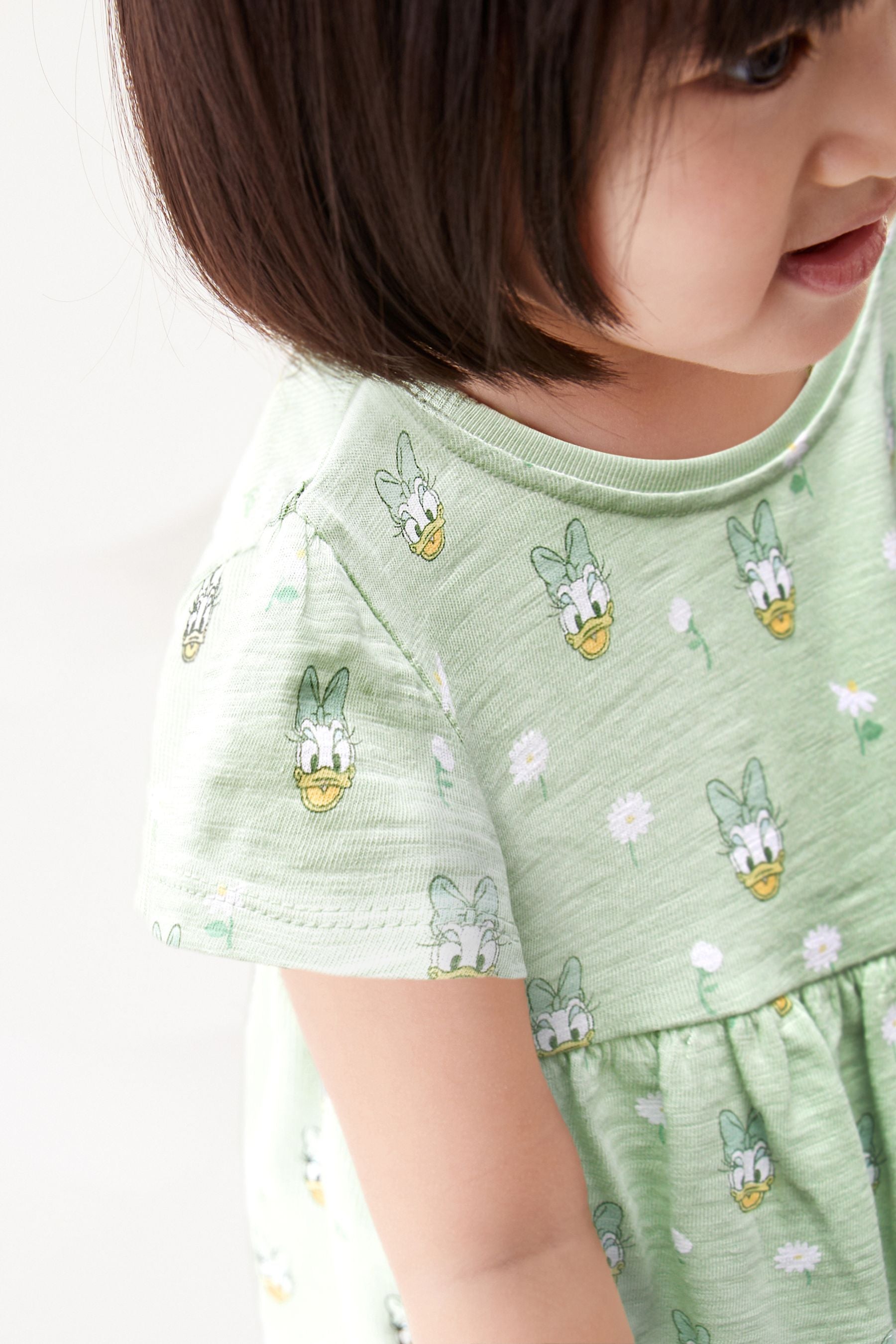 Green Daisy Duck Short Sleeve Jersey Dress (3mths-7yrs)